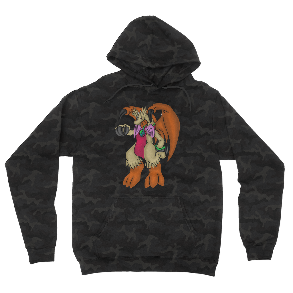 Angechardragon Camouflage Adult Hoodie featuring a stylish all-over camo print, double fabric hood, and kangaroo pouch pocket.