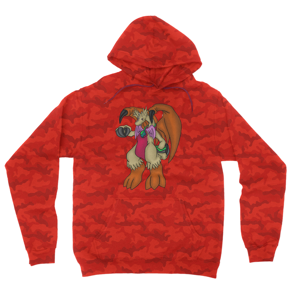 Angechardragon Camouflage Adult Hoodie featuring a stylish all-over camo print, double fabric hood, and kangaroo pouch pocket.