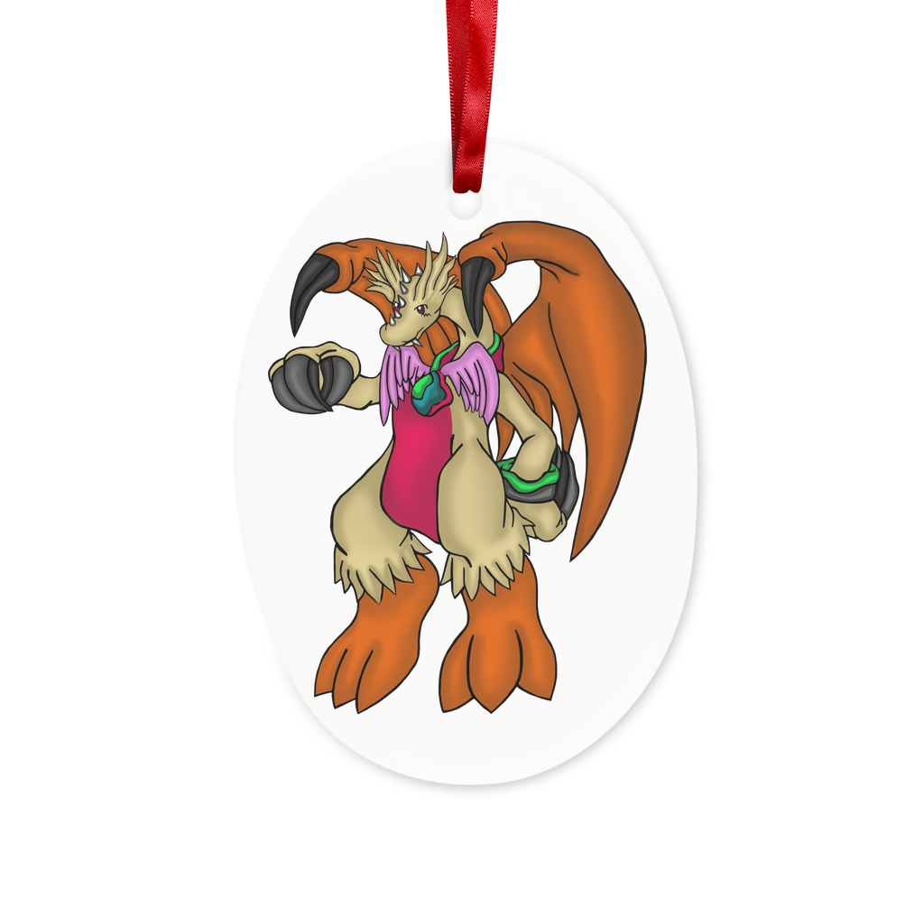 Angechardragon Ceramic Hanging Ornament with red ribbon and gold string, beautifully crafted for Christmas decoration.