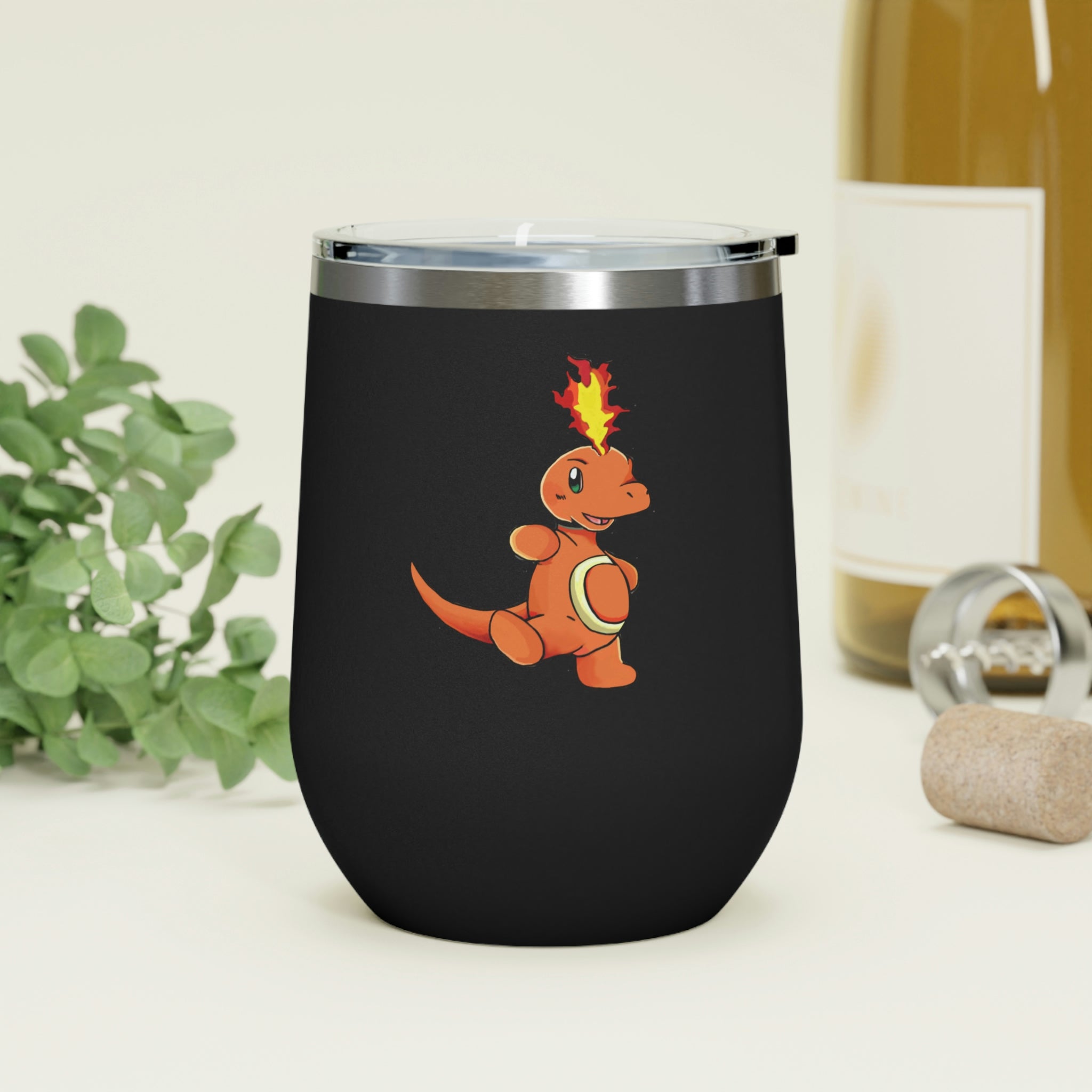Angetapir 12oz Insulated Wine Tumbler with clear lid and stainless steel body, perfect for hot and cold beverages.