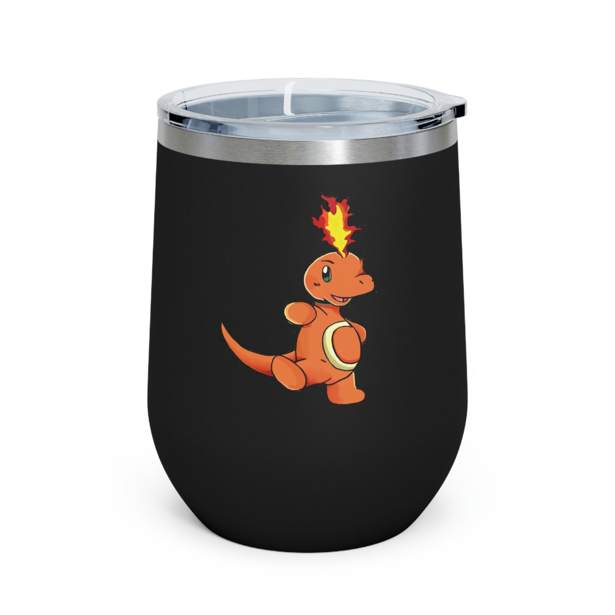 Angetapir 12oz Insulated Wine Tumbler with clear lid and stainless steel body, perfect for hot and cold beverages.