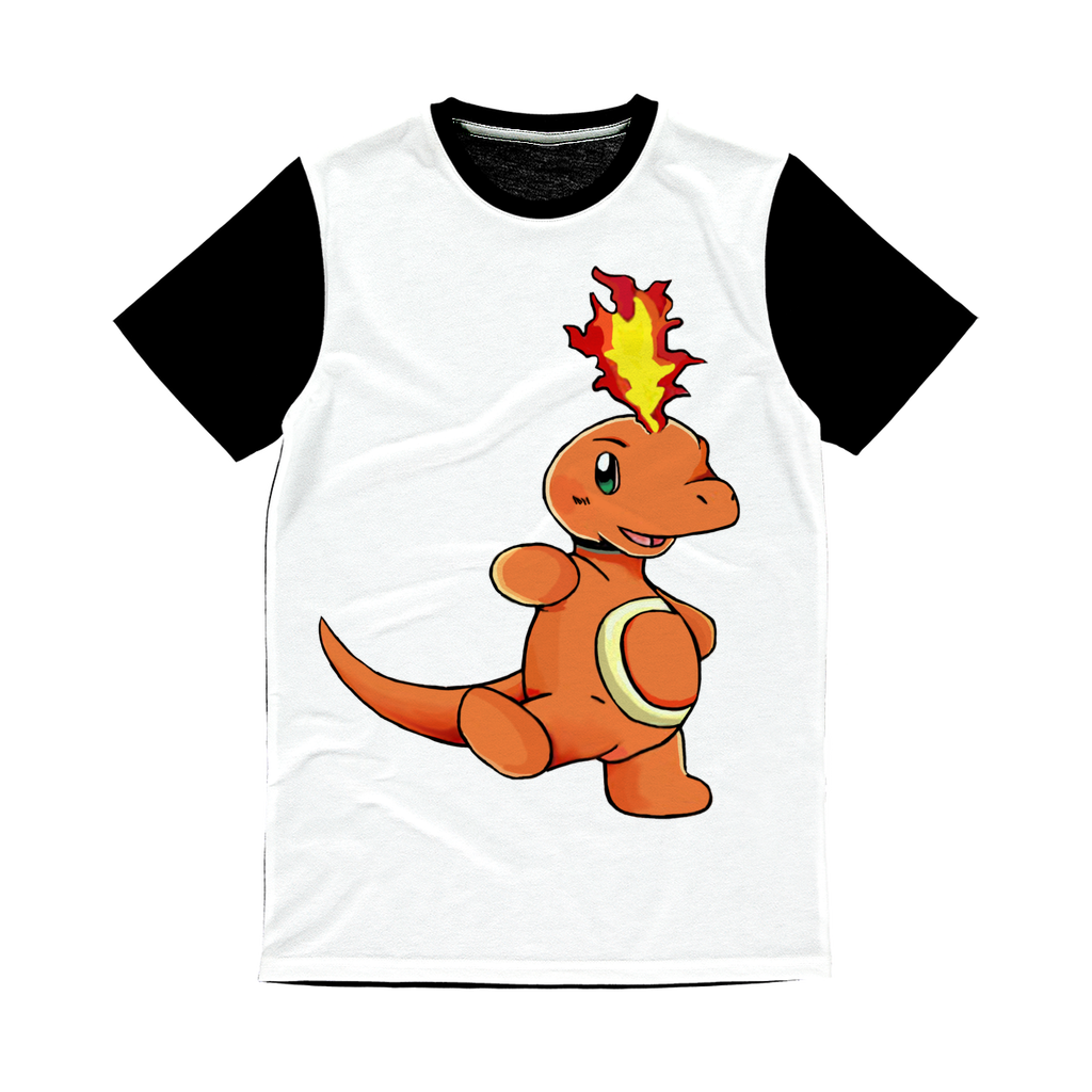 Angetapir Classic Sublimation Panel T-Shirt featuring a vibrant front design and plain black back, ideal for custom printing.