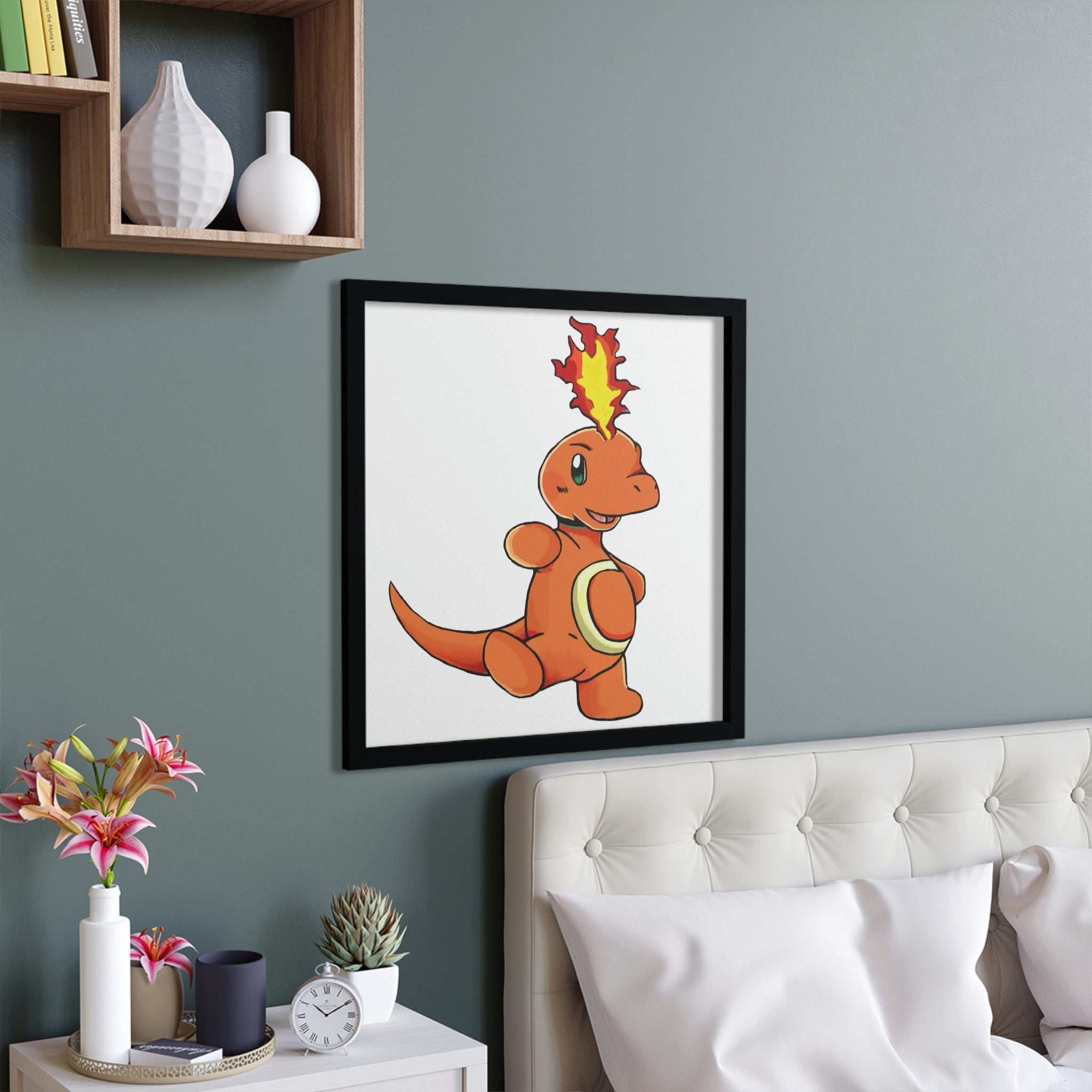 Angetapir Framed Poster featuring a hand-crafted wooden frame and vibrant artwork, ready for hanging.