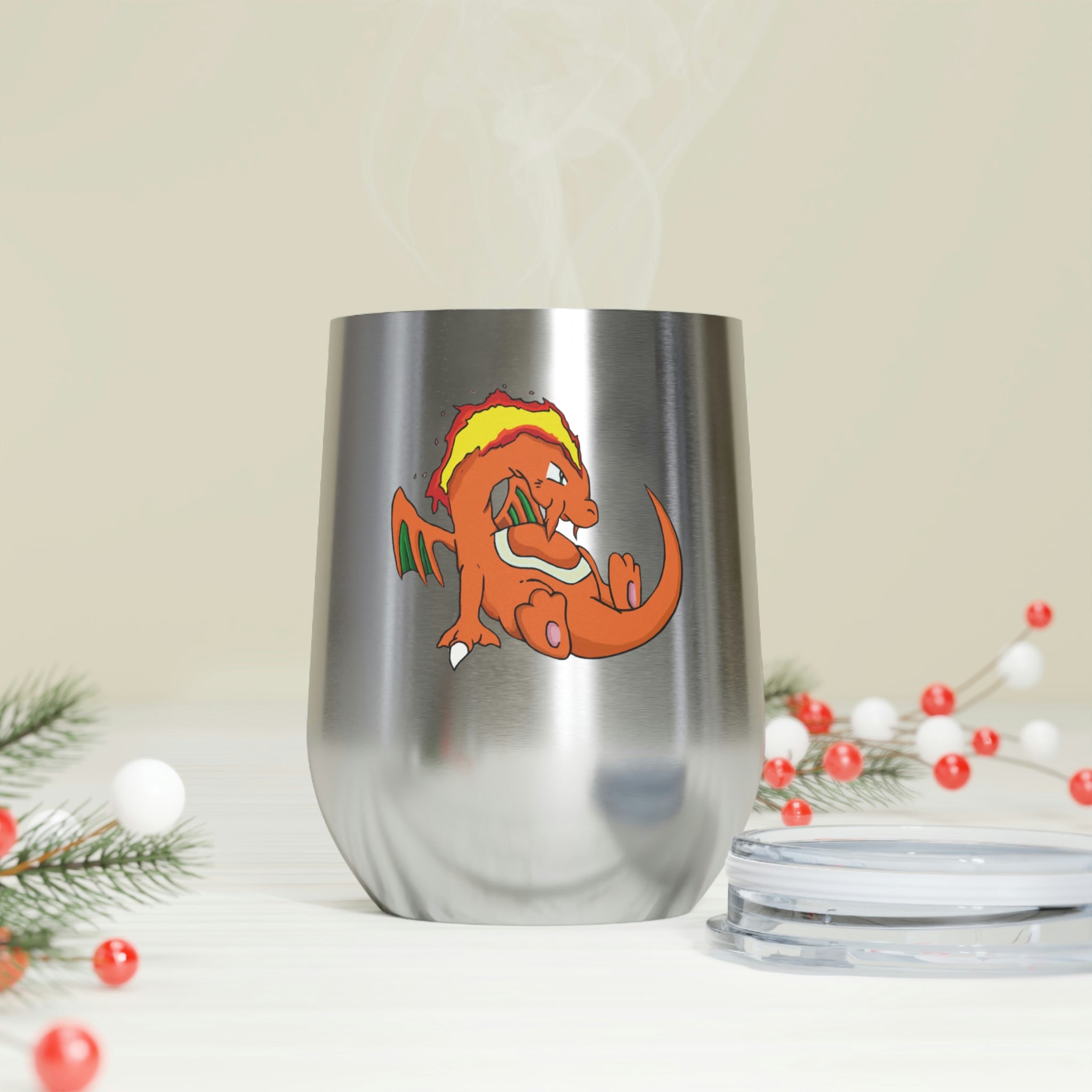 Angetir 12oz Insulated Wine Tumbler with clear lid, showcasing stylish design and stainless steel finish.