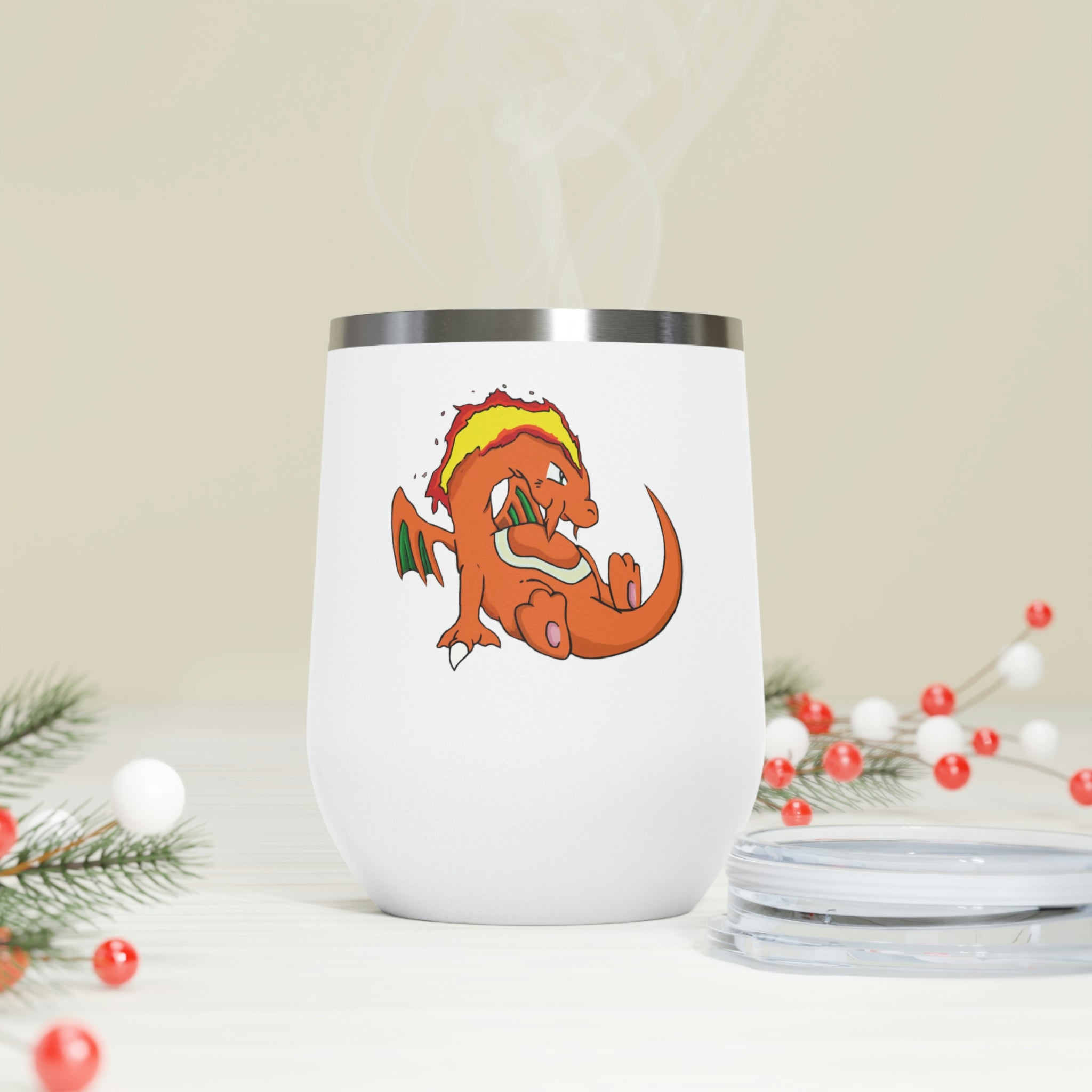 Angetir 12oz Insulated Wine Tumbler with clear lid, showcasing stylish design and stainless steel finish.