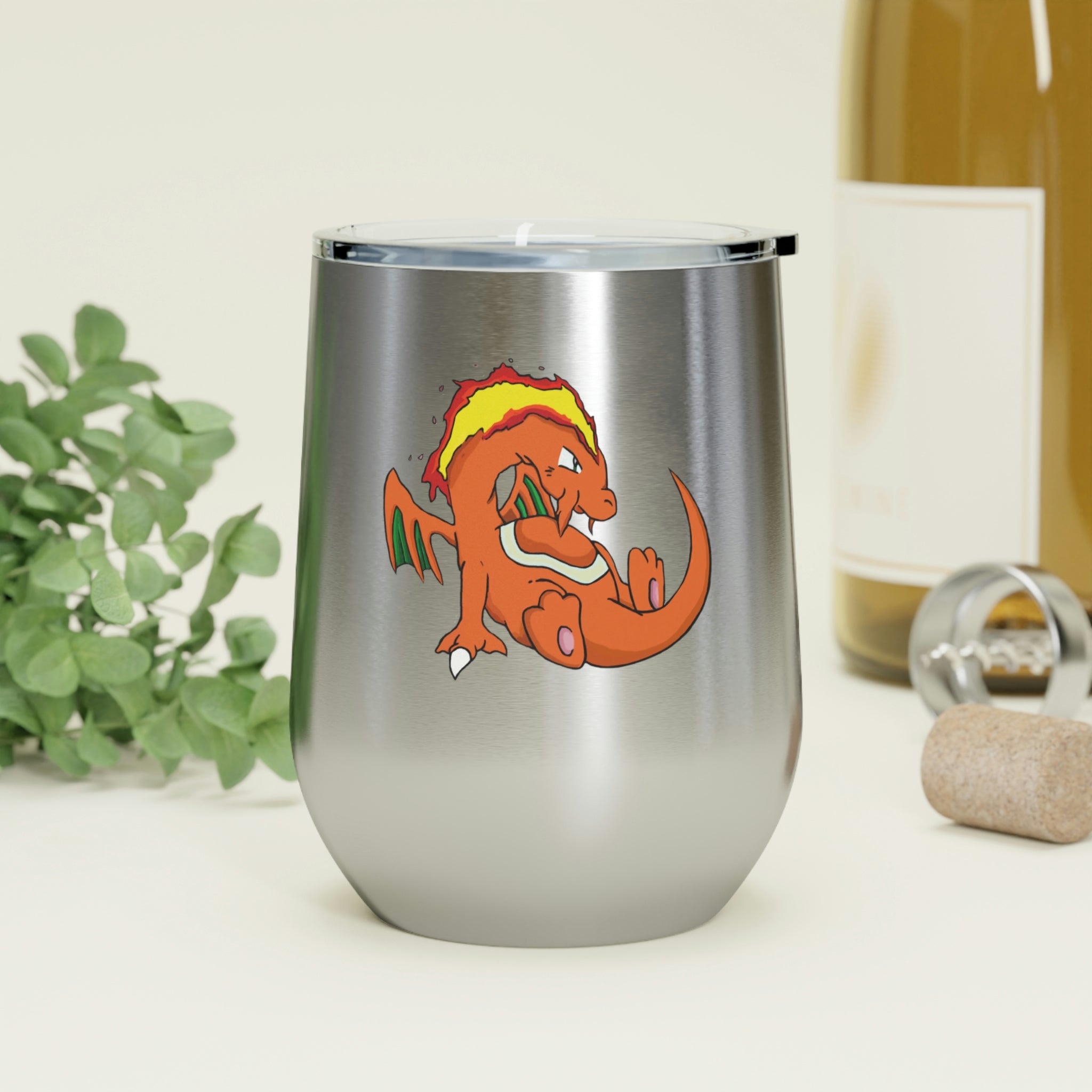 Angetir 12oz Insulated Wine Tumbler with clear lid, showcasing stylish design and stainless steel finish.