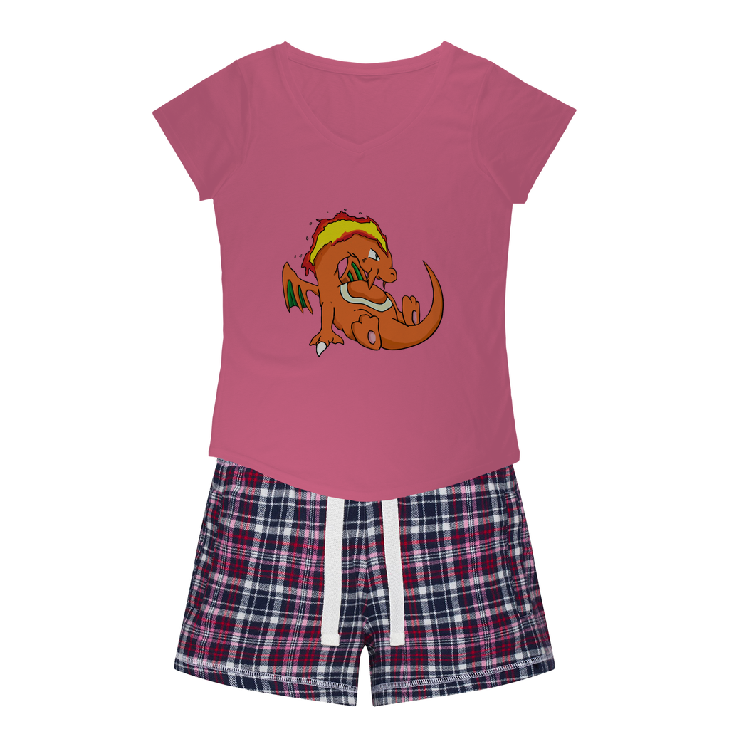Angetir Women's Sleepy Tee and Flannel Short set featuring a relaxed fit T-shirt and colorful flannel shorts, perfect for comfortable lounging.