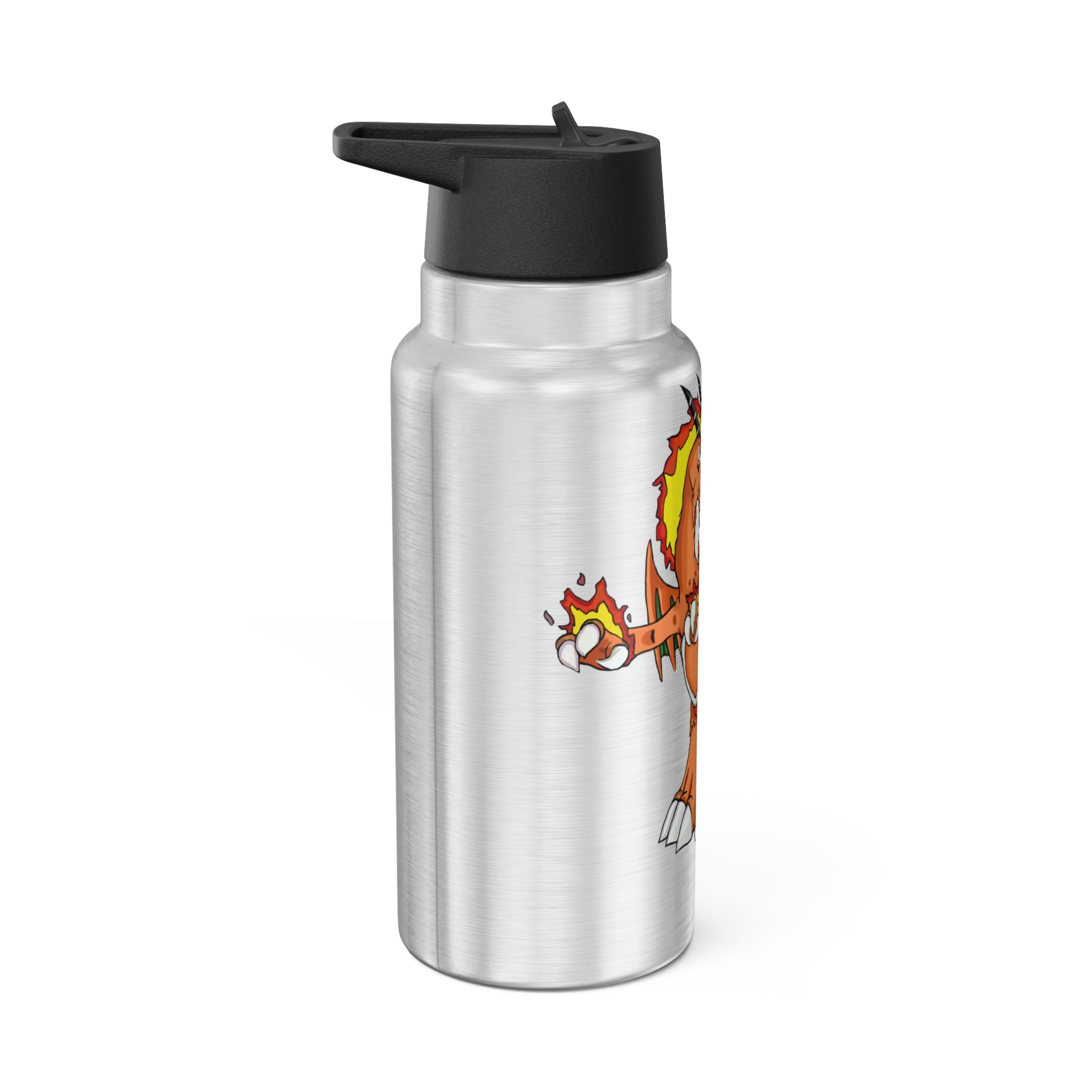 Angetiron Gator Tumbler in stainless steel with a black cap and straw, showcasing a customizable design.
