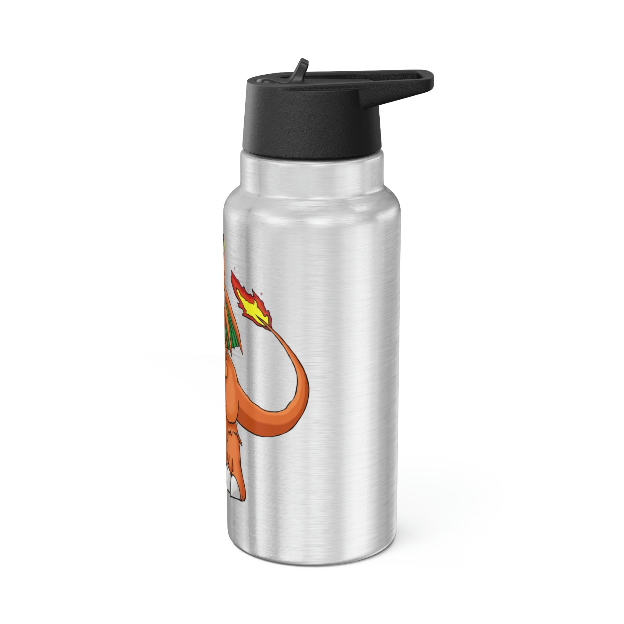 Angetiron Gator Tumbler in stainless steel with a black cap and straw, showcasing a customizable design.