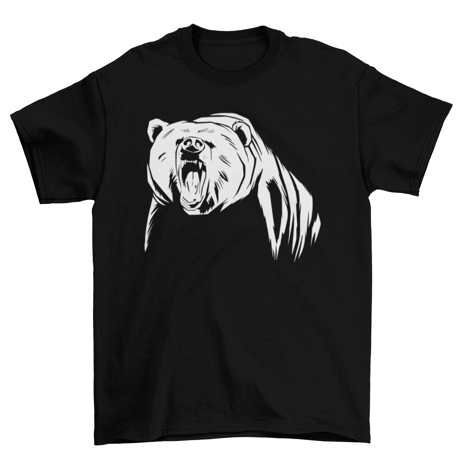 A stylish t-shirt featuring an illustration of an angry grizzly bear, showcasing its fierce expression and detailed design.