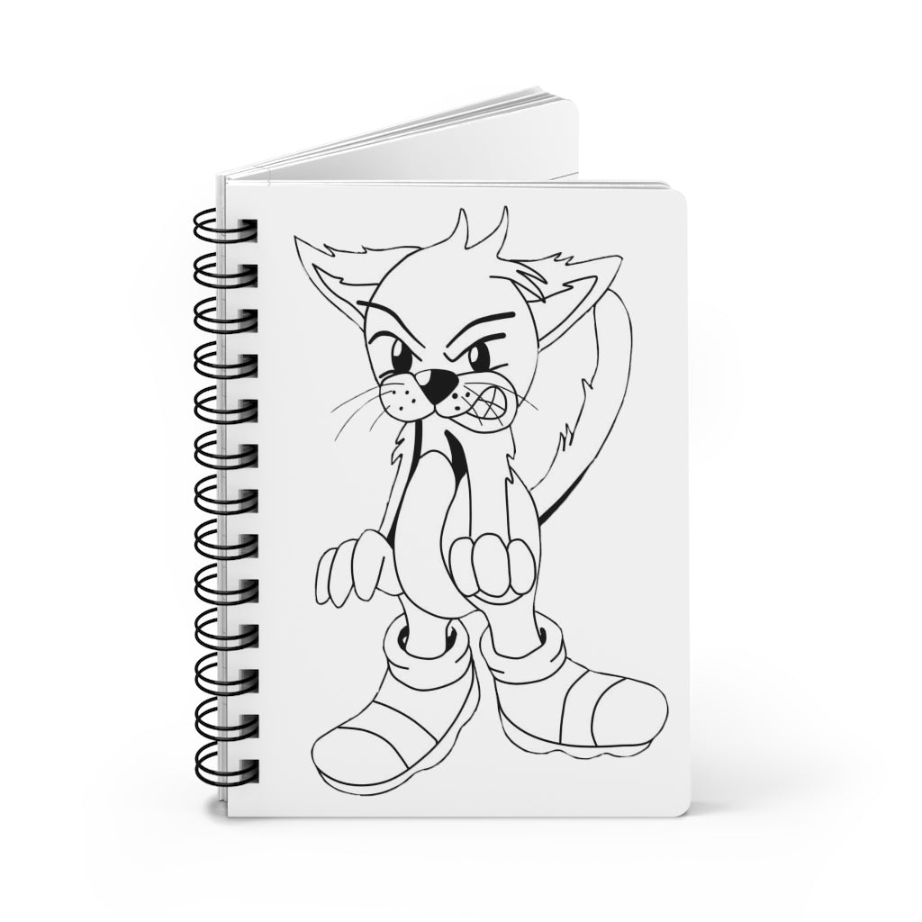 Angry Cat Spiral Bound Journal with a glossy laminated cover featuring a playful cat design, perfect for writing and journaling.