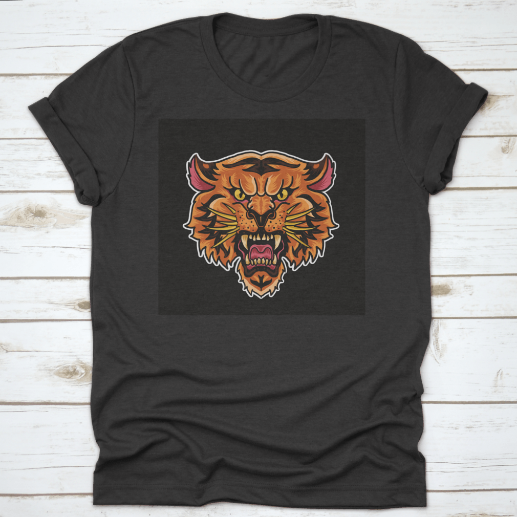 A stylish Animated Roaring Tiger Head T-Shirt featuring a vibrant tiger graphic on a comfortable cotton fabric.