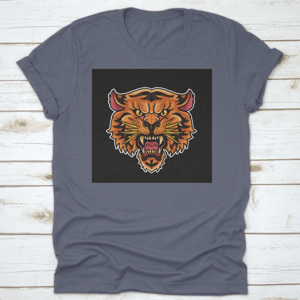 A stylish Animated Roaring Tiger Head T-Shirt featuring a vibrant tiger graphic on a comfortable cotton fabric.