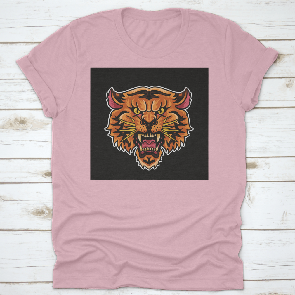 A stylish Animated Roaring Tiger Head T-Shirt featuring a vibrant tiger graphic on a comfortable cotton fabric.