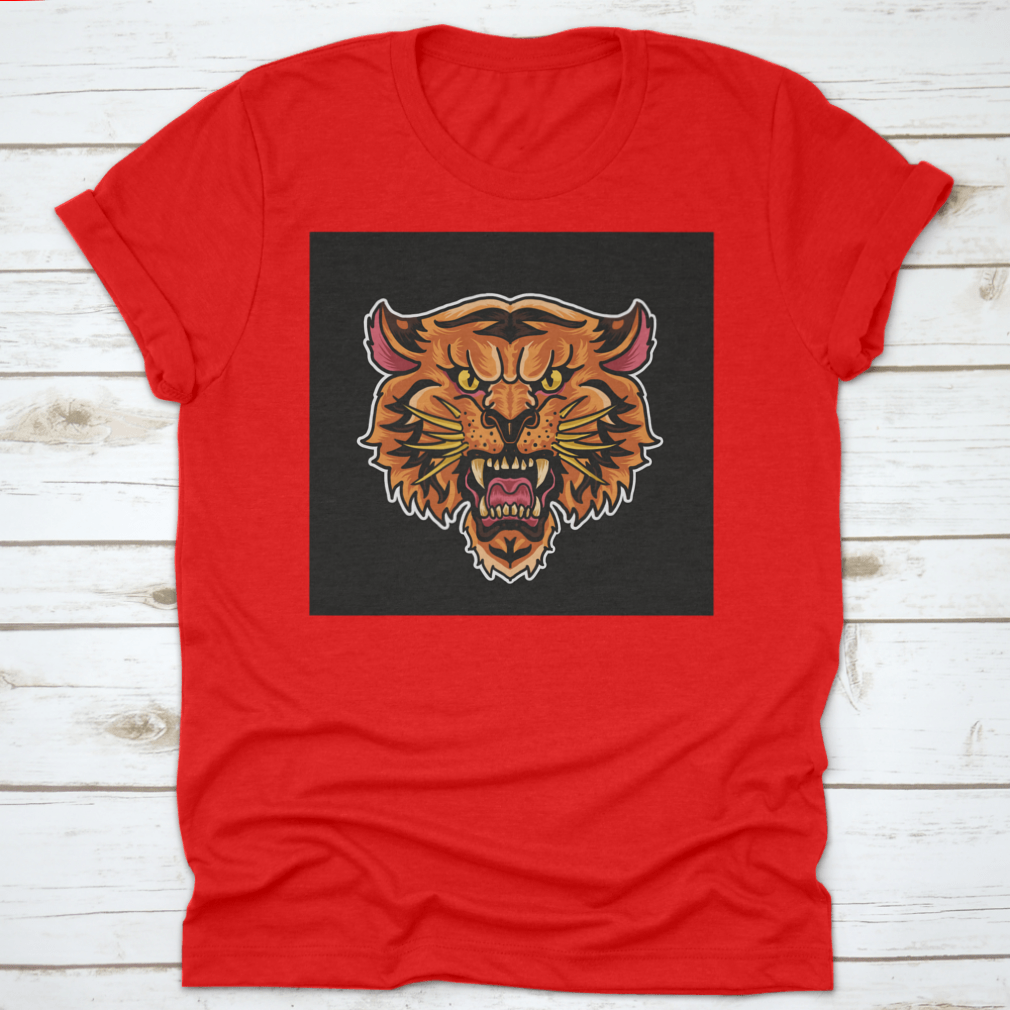 A stylish Animated Roaring Tiger Head T-Shirt featuring a vibrant tiger graphic on a comfortable cotton fabric.