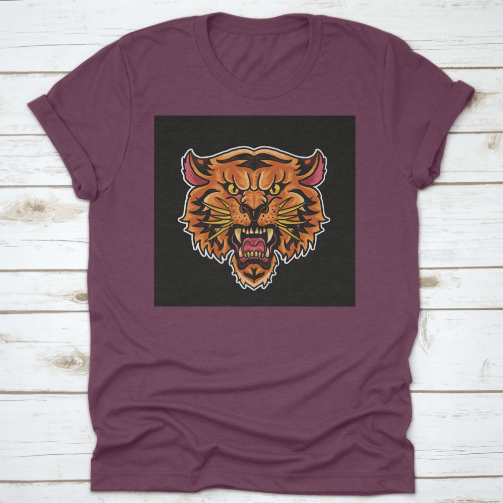 A stylish Animated Roaring Tiger Head T-Shirt featuring a vibrant tiger graphic on a comfortable cotton fabric.