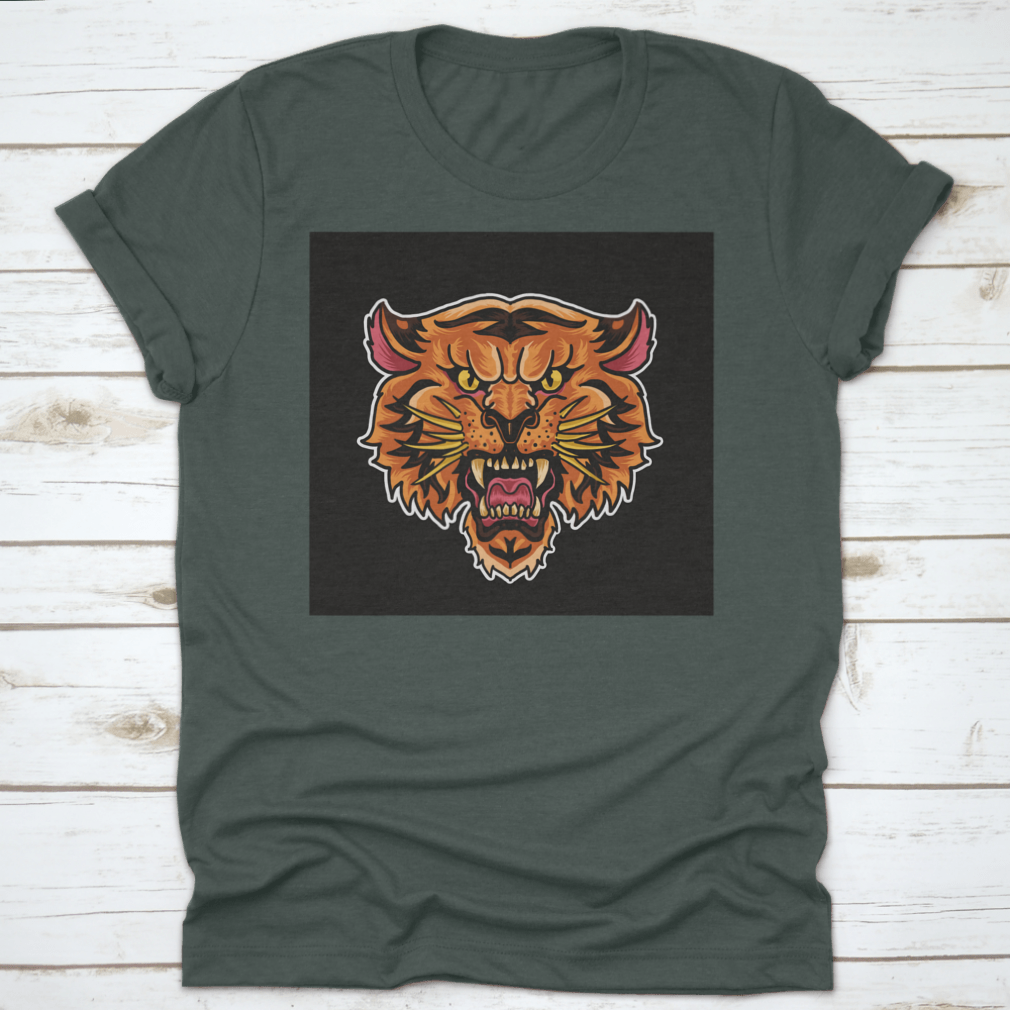 A stylish Animated Roaring Tiger Head T-Shirt featuring a vibrant tiger graphic on a comfortable cotton fabric.