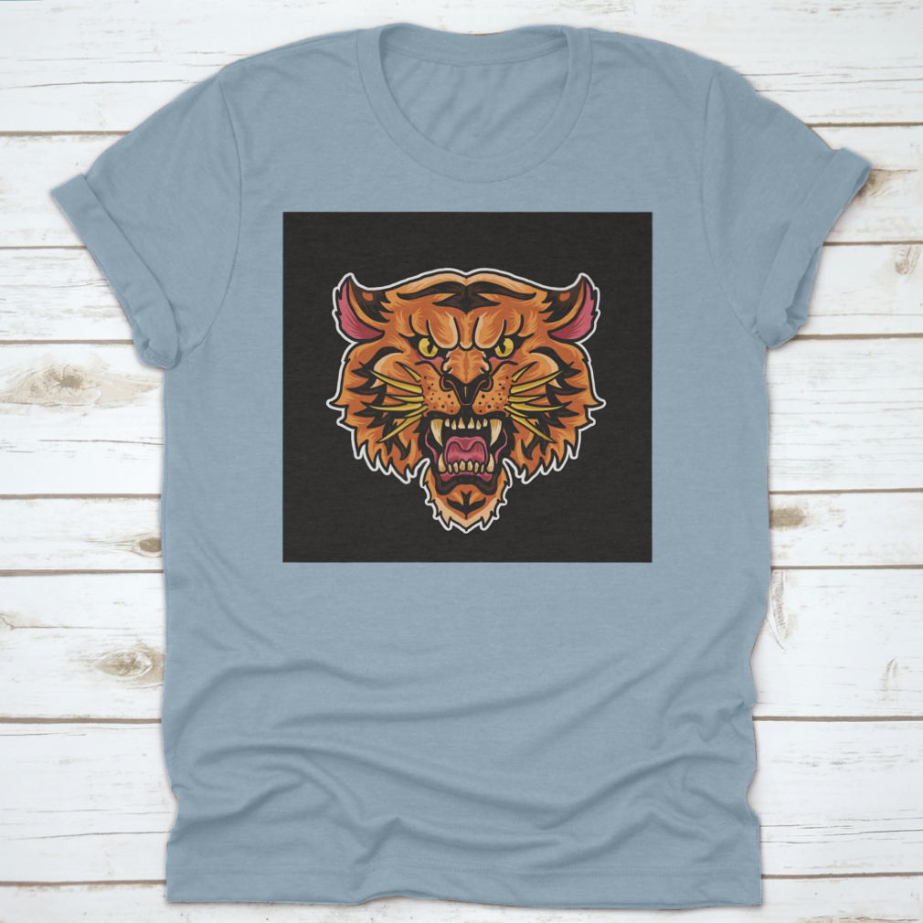 A stylish Animated Roaring Tiger Head T-Shirt featuring a vibrant tiger graphic on a comfortable cotton fabric.