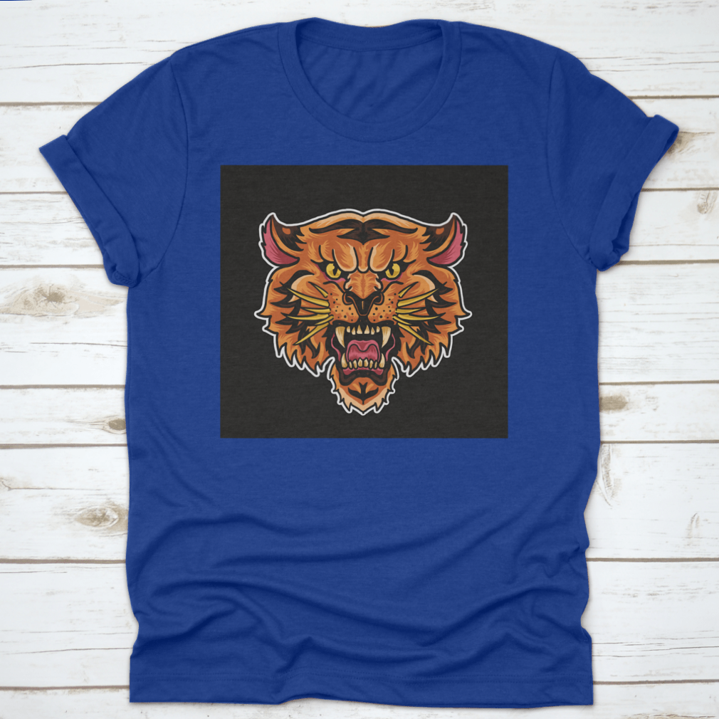 A stylish Animated Roaring Tiger Head T-Shirt featuring a vibrant tiger graphic on a comfortable cotton fabric.
