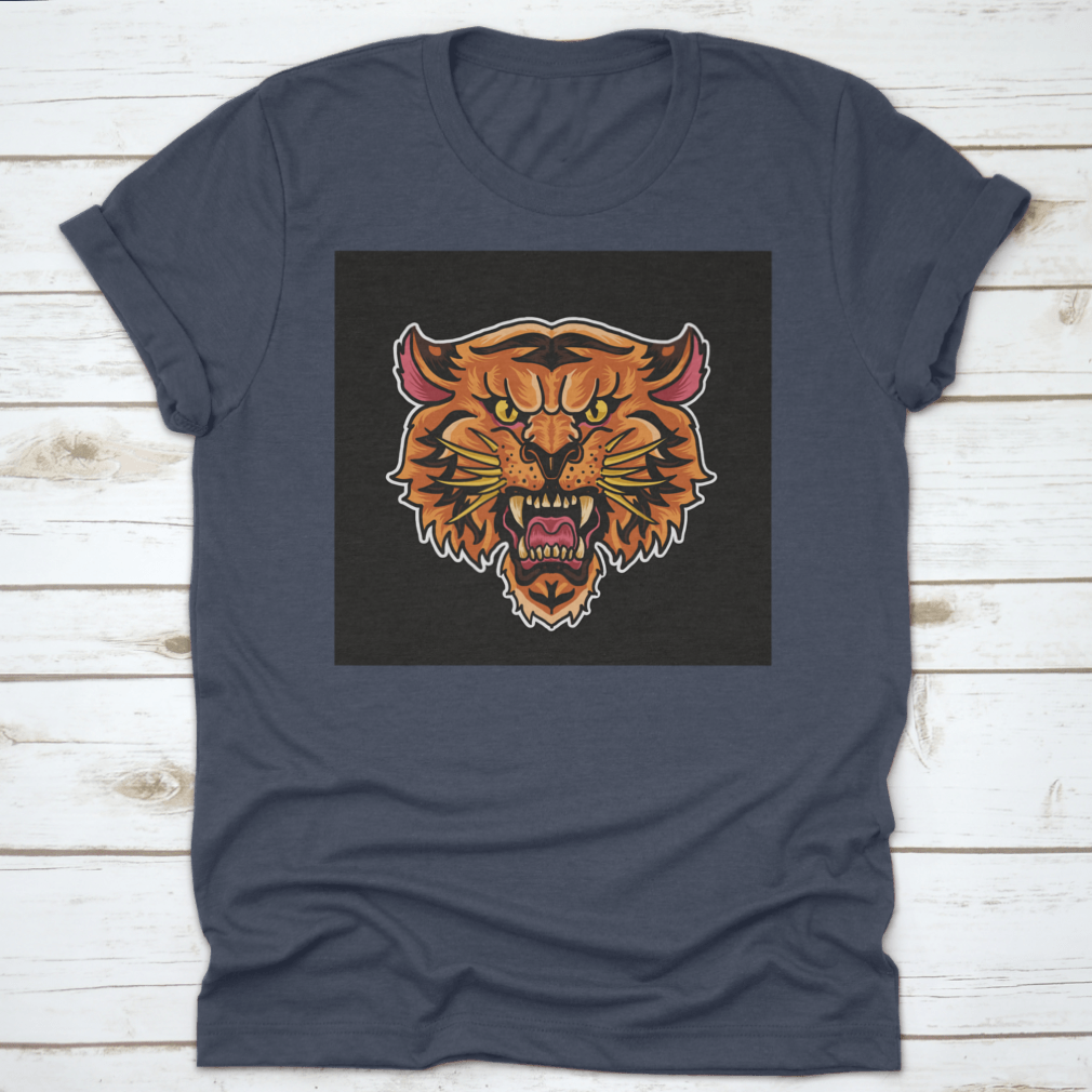 A stylish Animated Roaring Tiger Head T-Shirt featuring a vibrant tiger graphic on a comfortable cotton fabric.