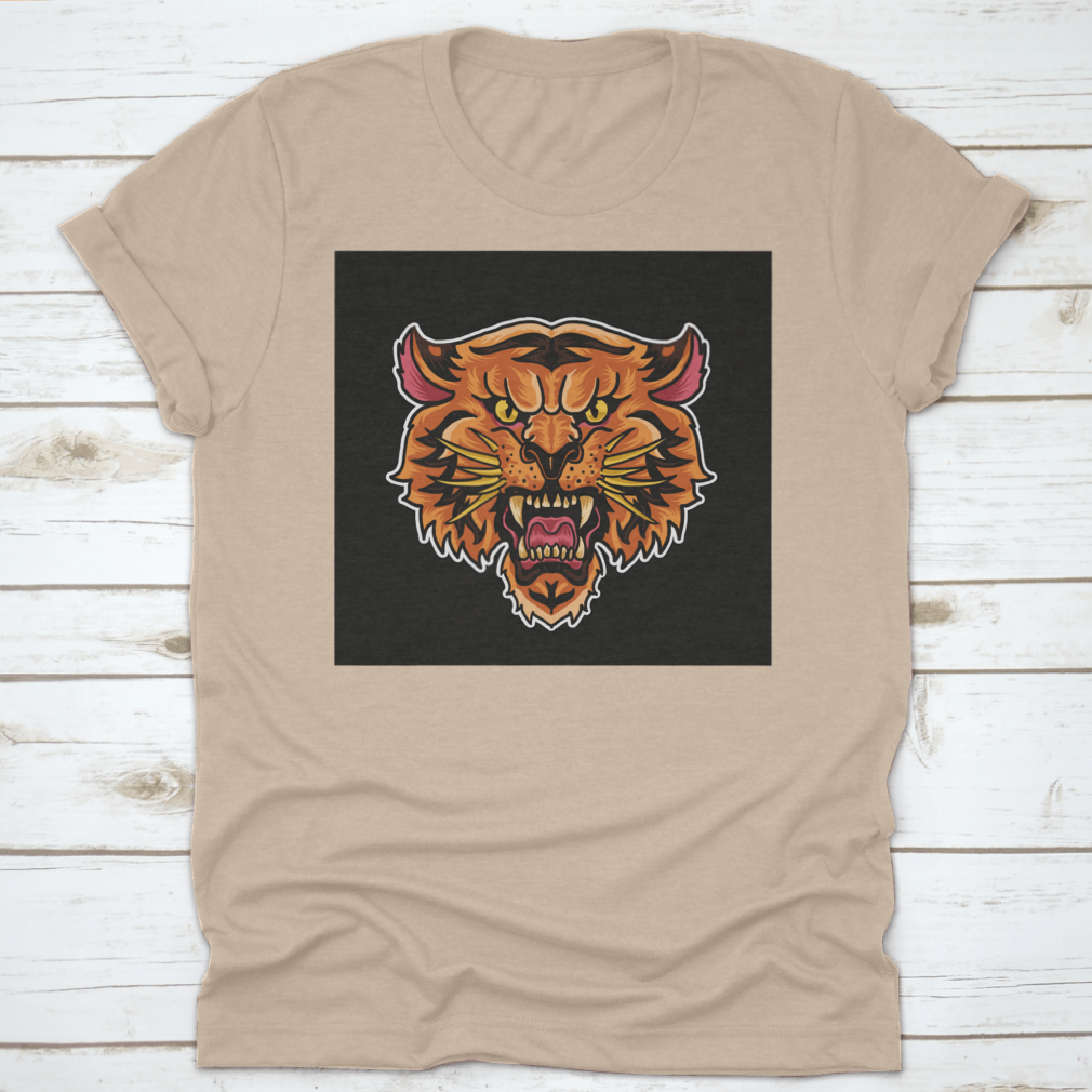 A stylish Animated Roaring Tiger Head T-Shirt featuring a vibrant tiger graphic on a comfortable cotton fabric.