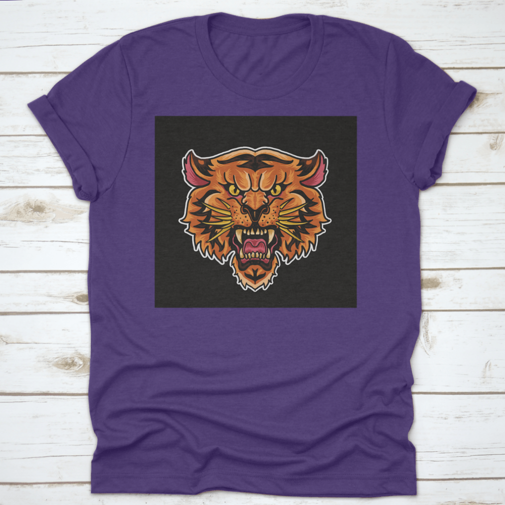 A stylish Animated Roaring Tiger Head T-Shirt featuring a vibrant tiger graphic on a comfortable cotton fabric.