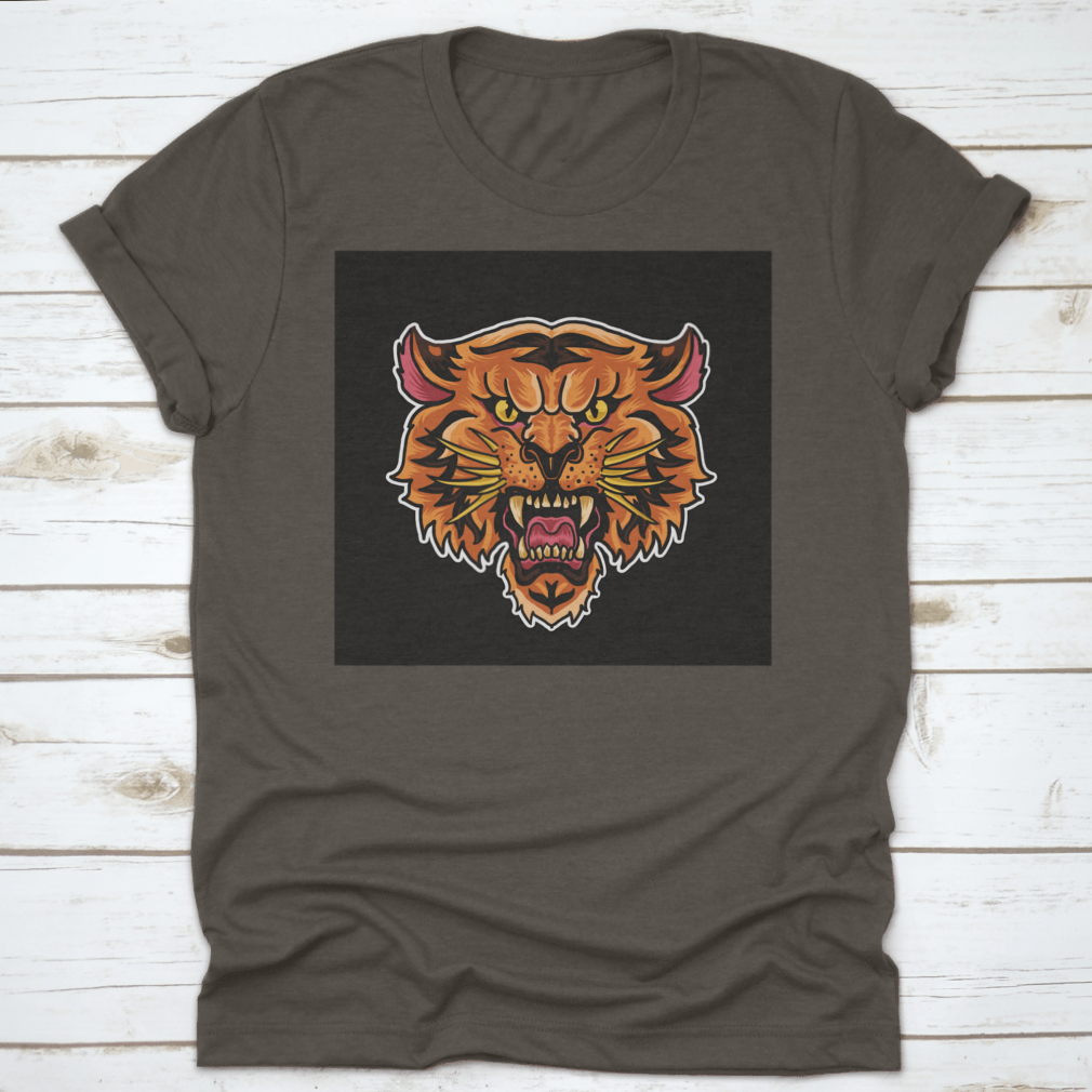 A stylish Animated Roaring Tiger Head T-Shirt featuring a vibrant tiger graphic on a comfortable cotton fabric.
