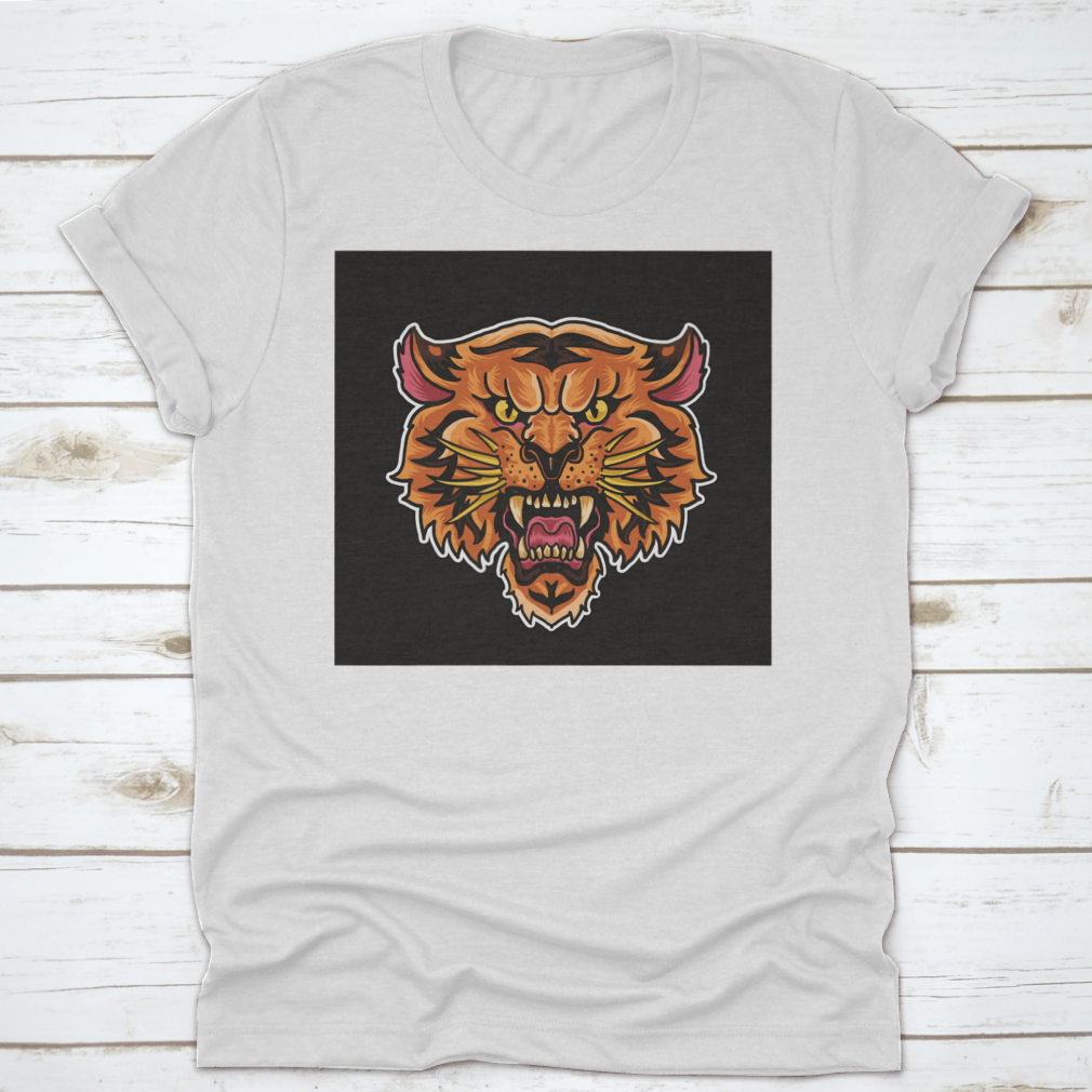A stylish Animated Roaring Tiger Head T-Shirt featuring a vibrant tiger graphic on a comfortable cotton fabric.