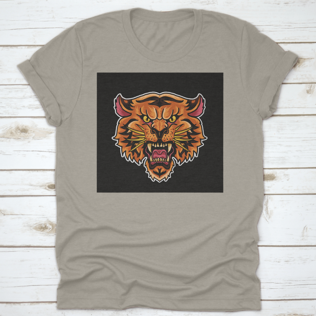 A stylish Animated Roaring Tiger Head T-Shirt featuring a vibrant tiger graphic on a comfortable cotton fabric.