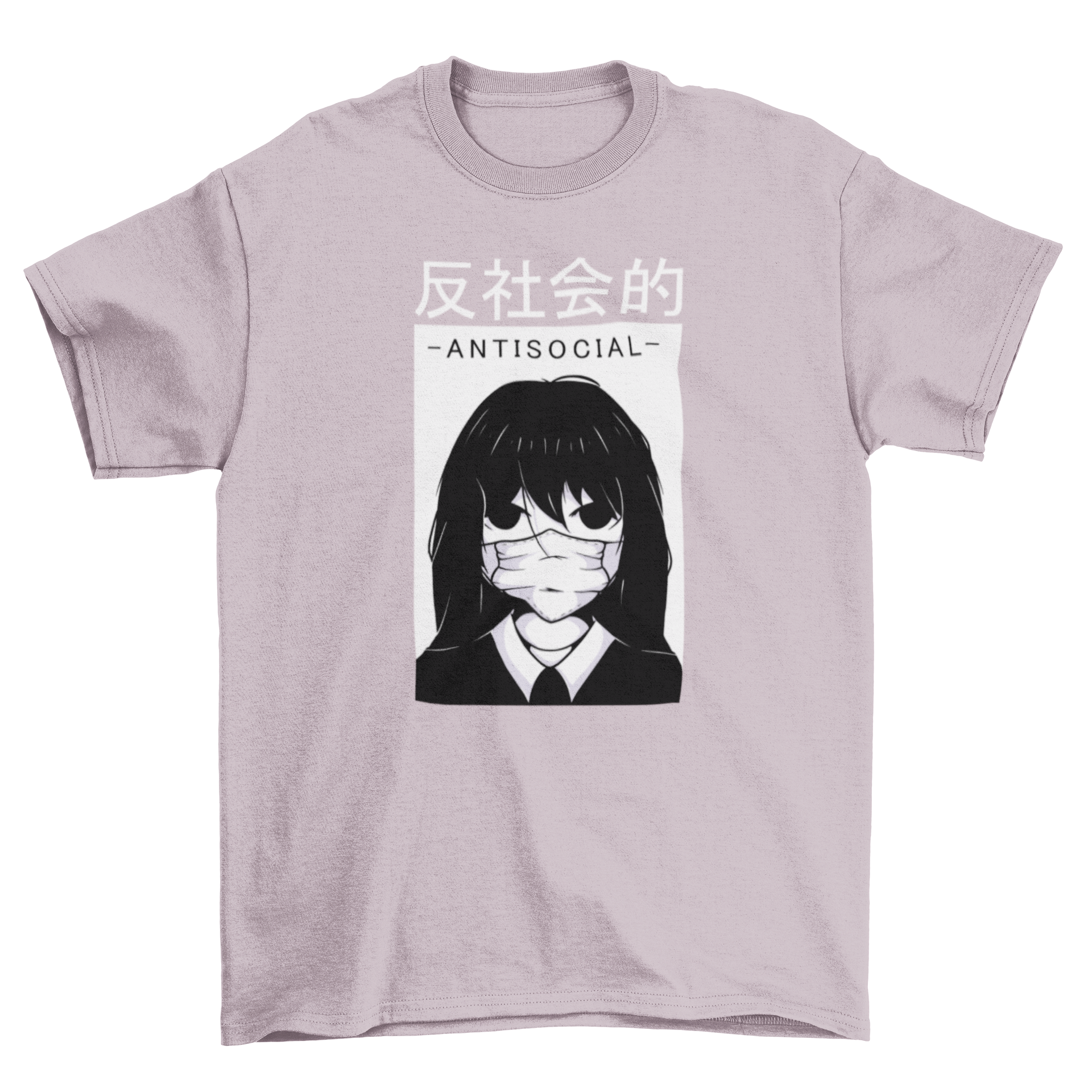 Anime antisocial girl graphic t-shirt featuring a girl with a face mask, showcasing a unique and stylish design.