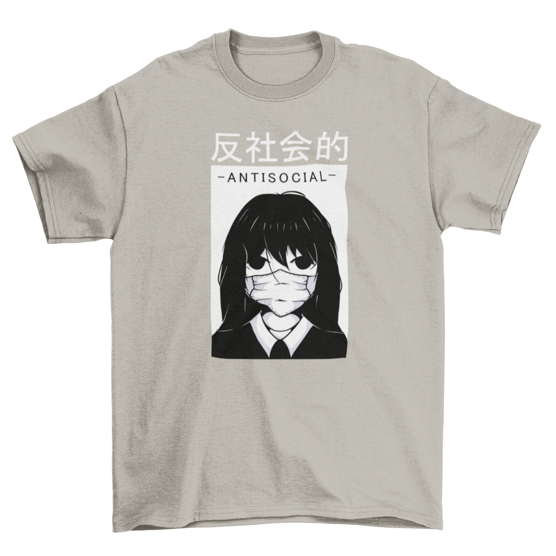 Anime antisocial girl graphic t-shirt featuring a girl with a face mask, showcasing a unique and stylish design.
