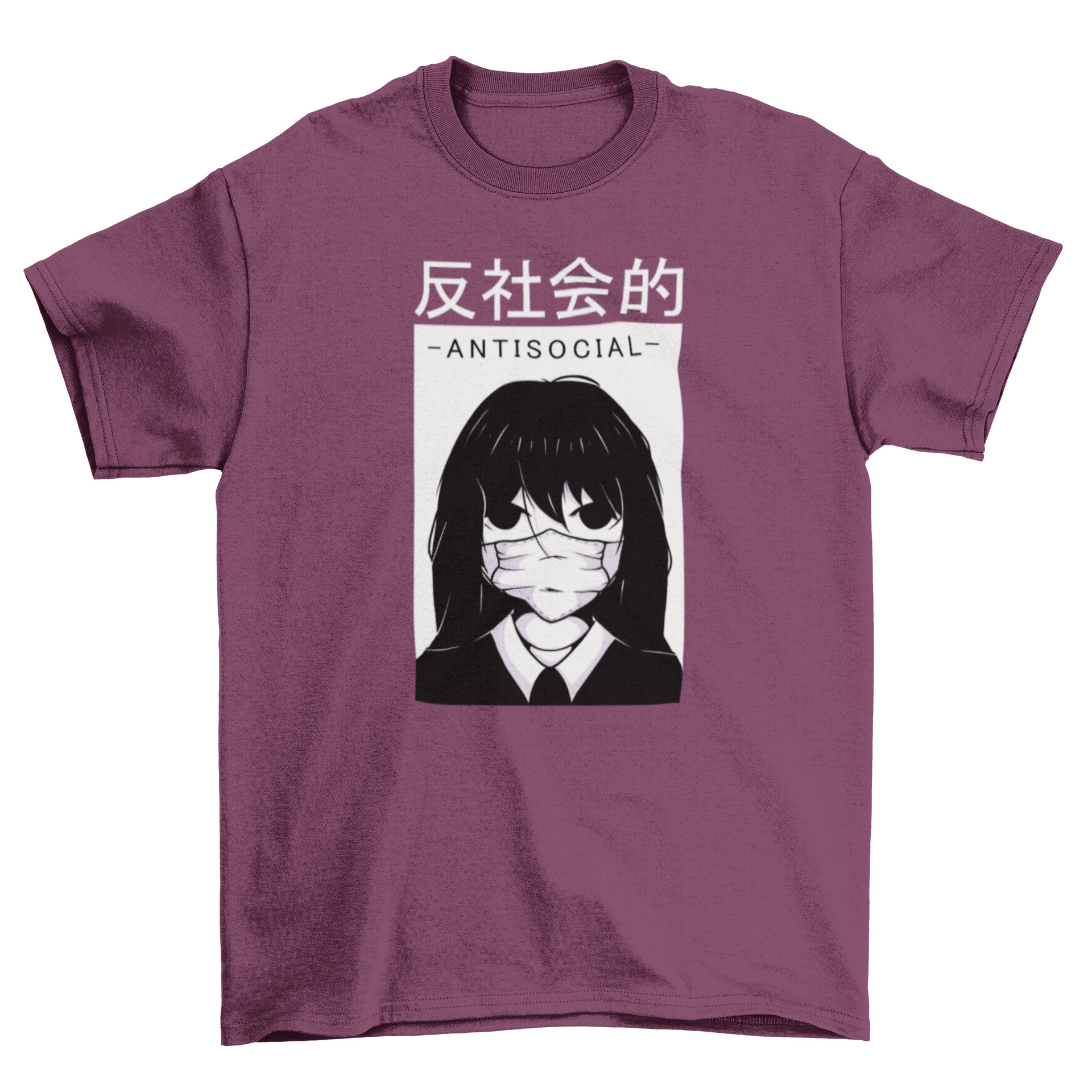 Anime antisocial girl graphic t-shirt featuring a girl with a face mask, showcasing a unique and stylish design.