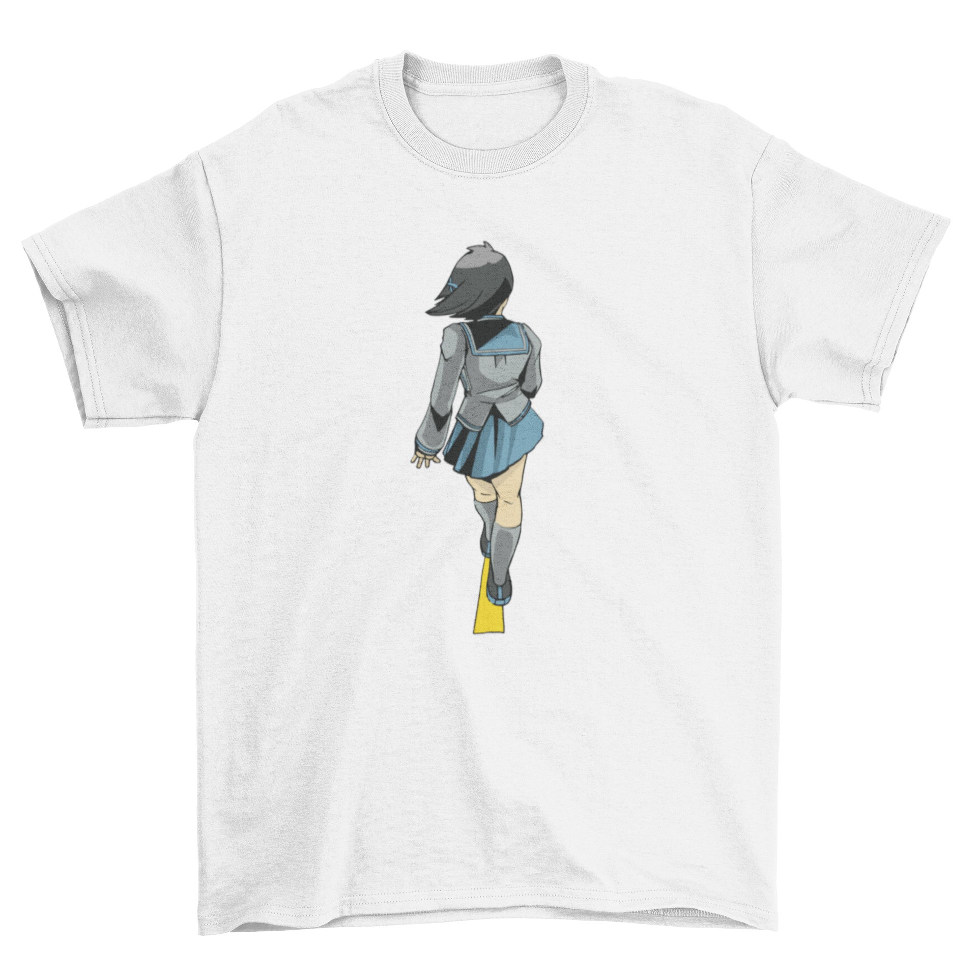 Anime Back Girl Walking Unknown Path T-Shirt featuring a girl on a dark road, symbolizing adventure.