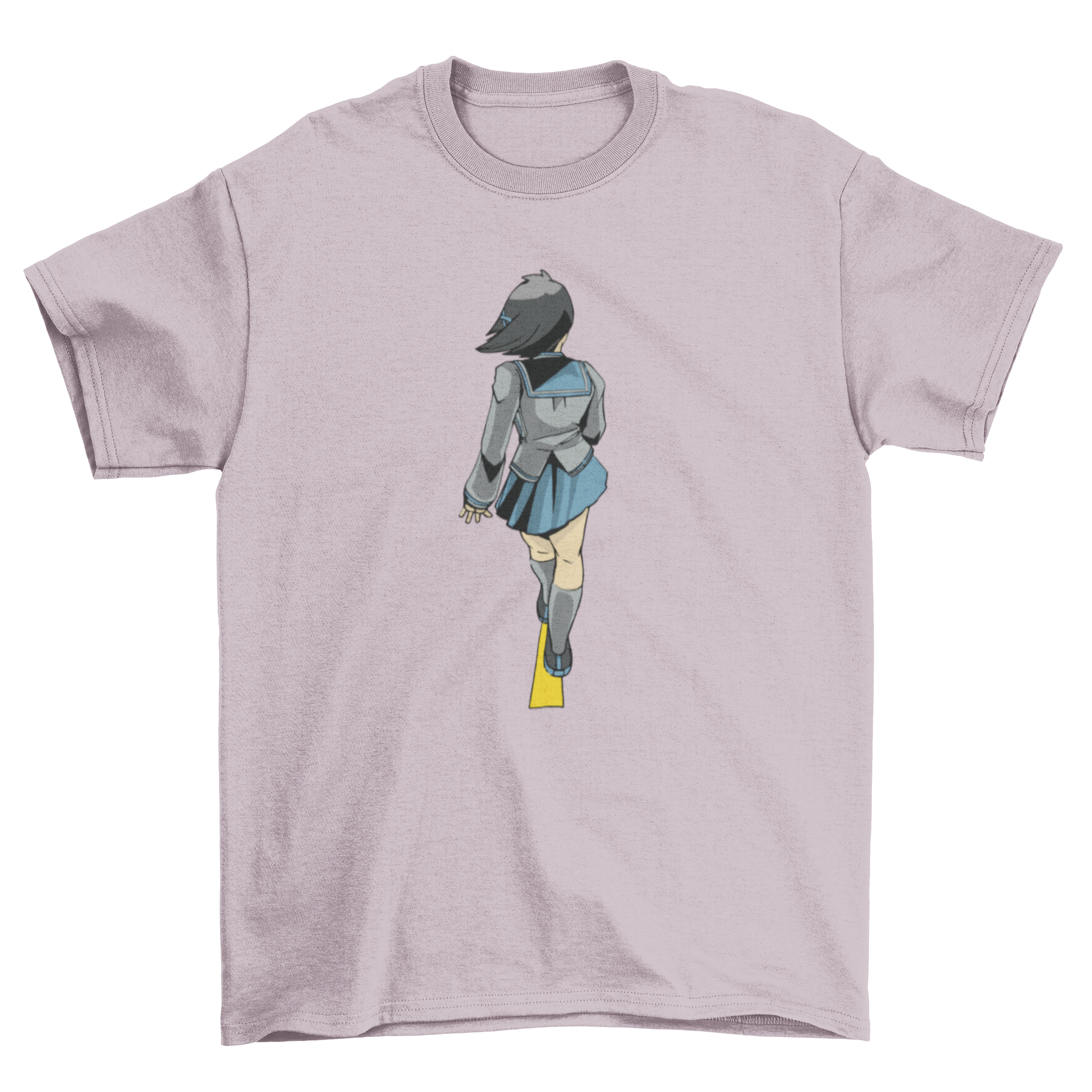 Anime Back Girl Walking Unknown Path T-Shirt featuring a girl on a dark road, symbolizing adventure.
