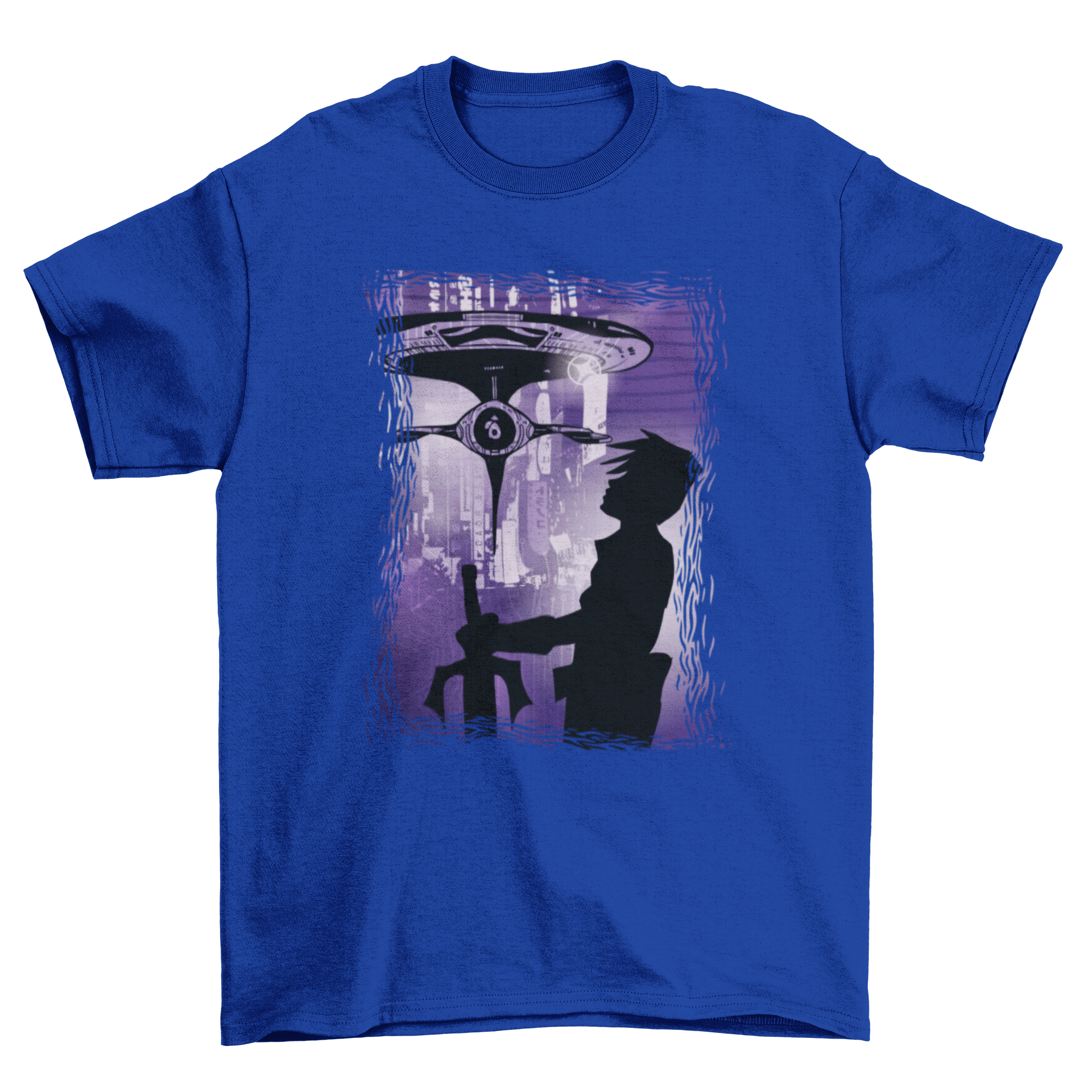 Anime Sci-Fi Guy T-Shirt featuring a futuristic silhouette design, perfect for anime enthusiasts.
