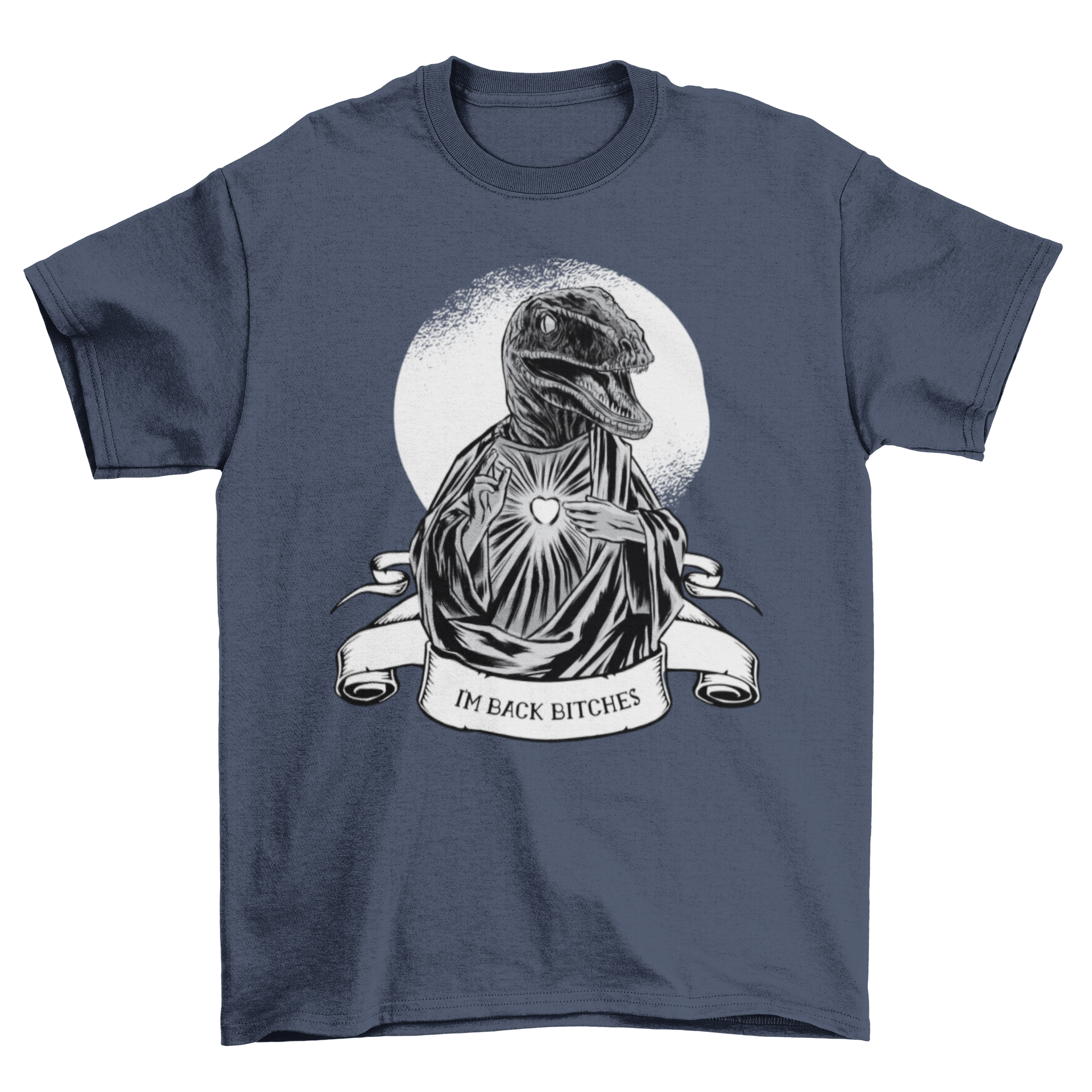 Aptor Jesus T-Shirt featuring a raptor in a Jesus costume with a humorous badge.