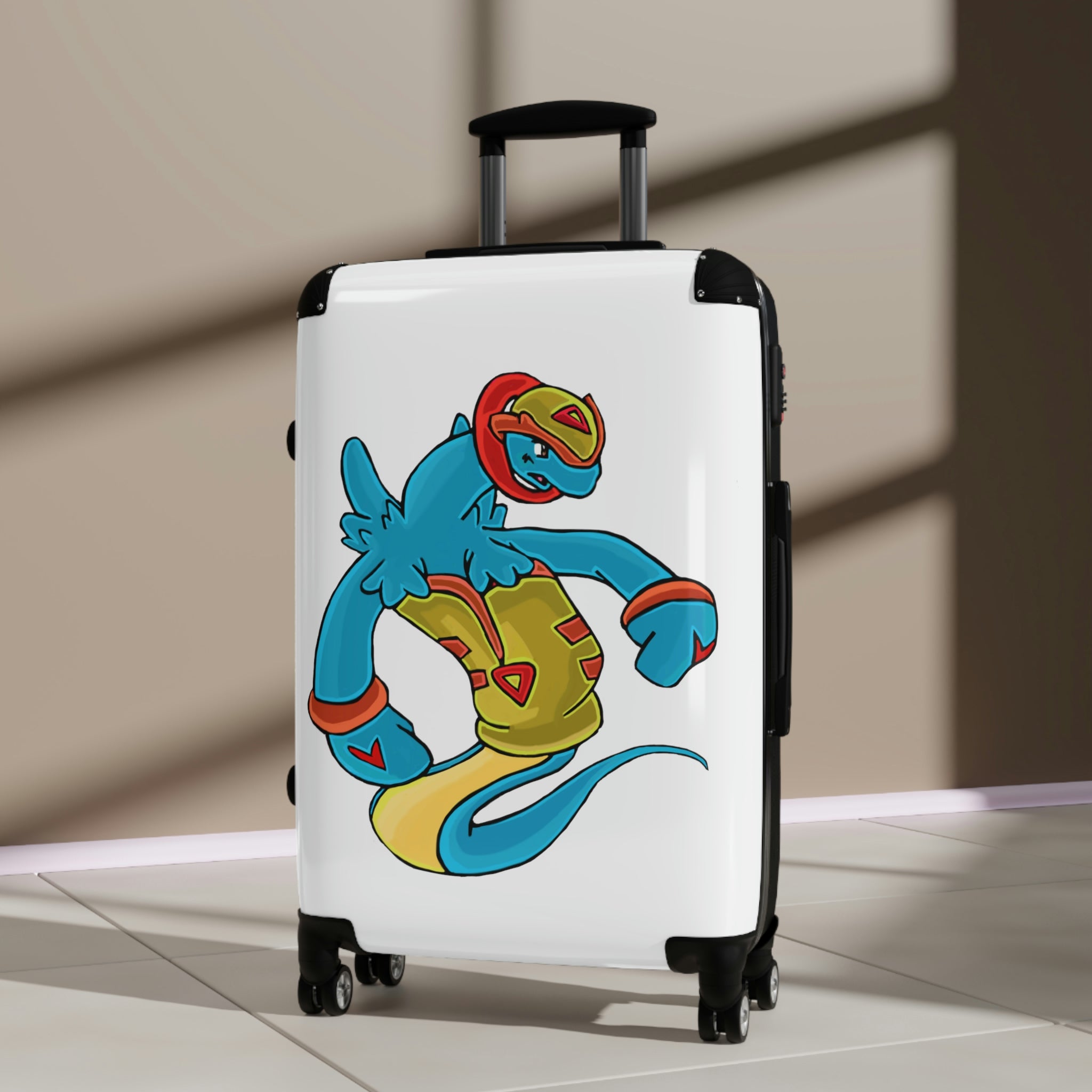 Aqrine Cabin Suitcase featuring a personalized design, durable polycarbonate shell, and adjustable handle, ideal for stylish travel.