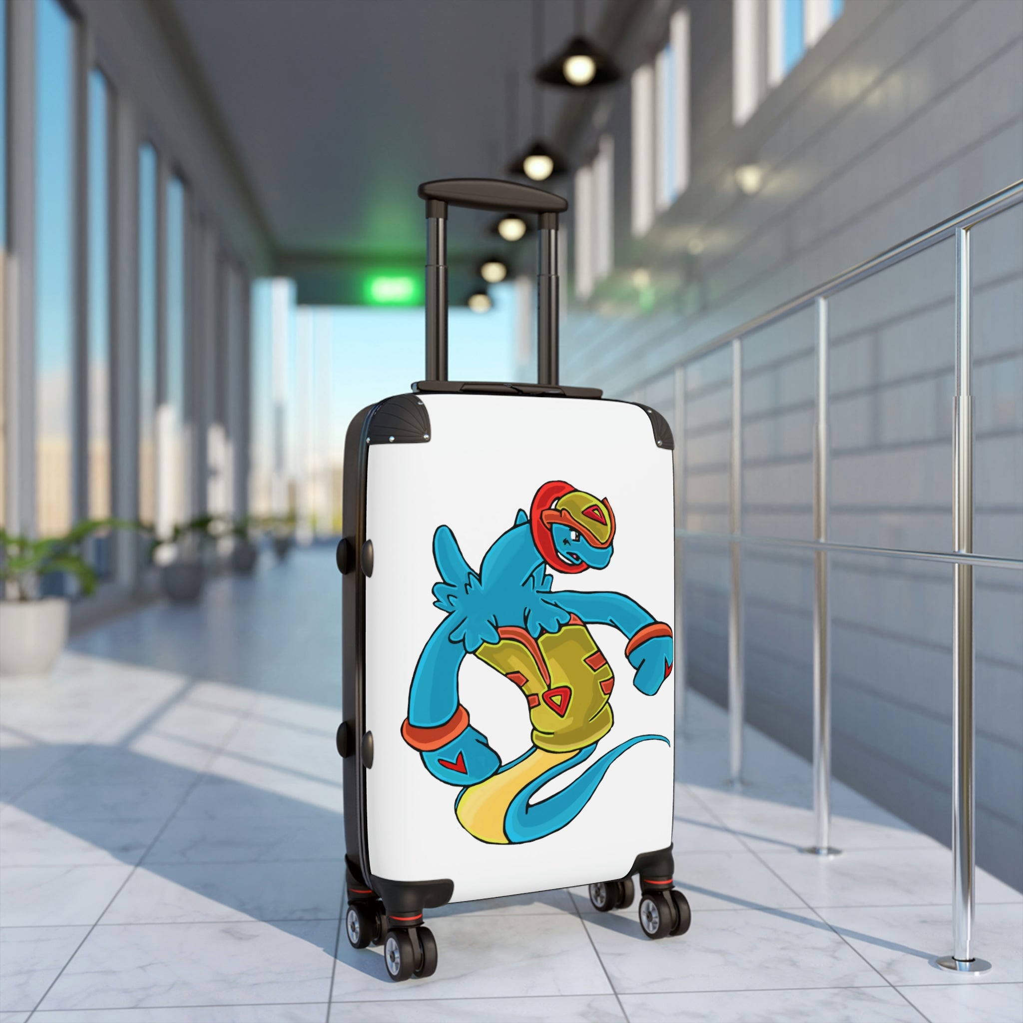 Aqrine Cabin Suitcase featuring a personalized design, durable polycarbonate shell, and adjustable handle, ideal for stylish travel.