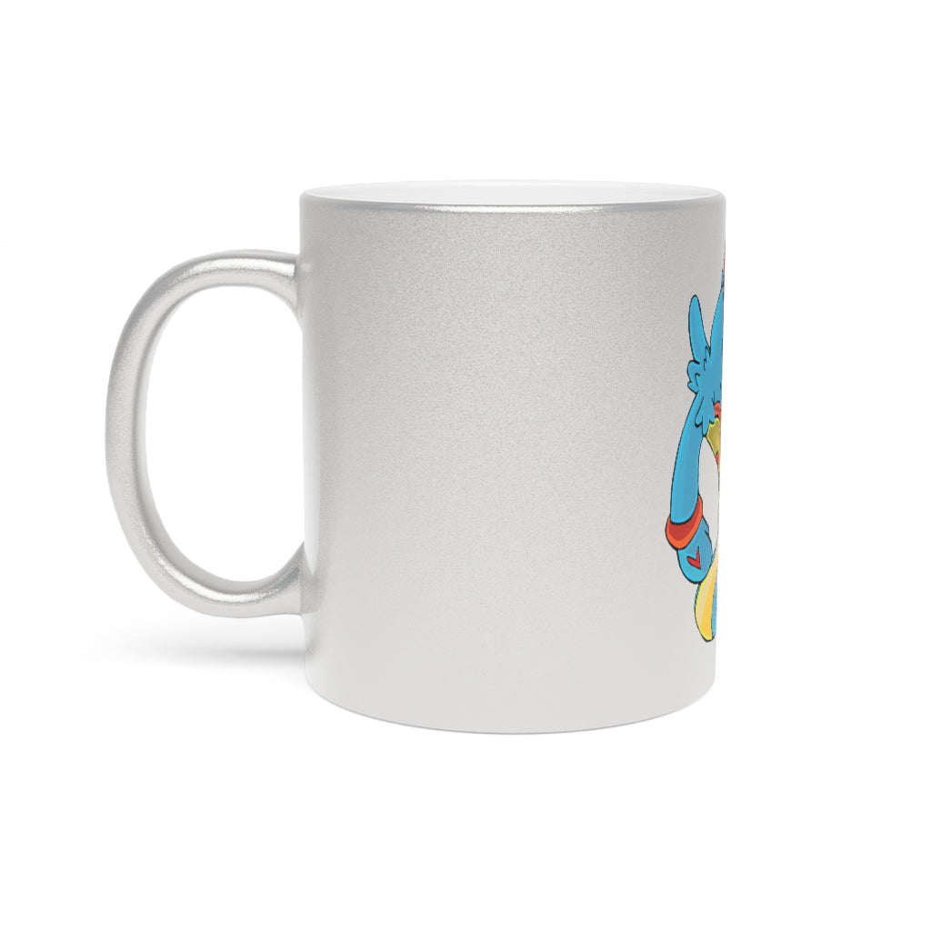 Aqrine Metallic Mug in Silver and Gold with personalized designs, showcasing a shiny ceramic finish and comfortable C-handle.