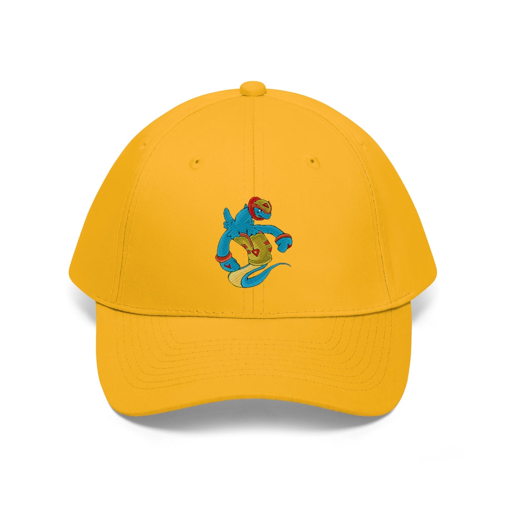 Aqrine Unisex Twill Hat showcasing its 6-panel design and adjustable Velcro closure, made from 100% cotton twill.