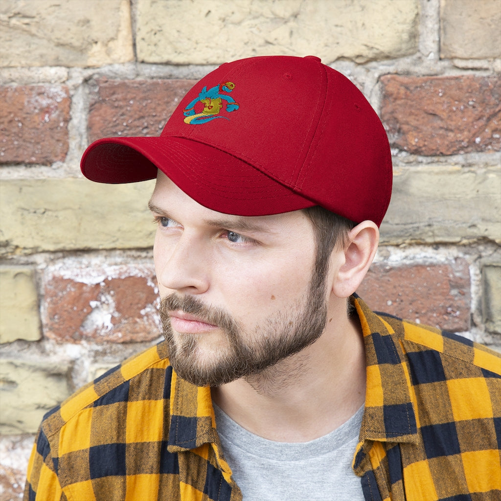 Aqrine Unisex Twill Hat showcasing its 6-panel design and adjustable Velcro closure, made from 100% cotton twill.