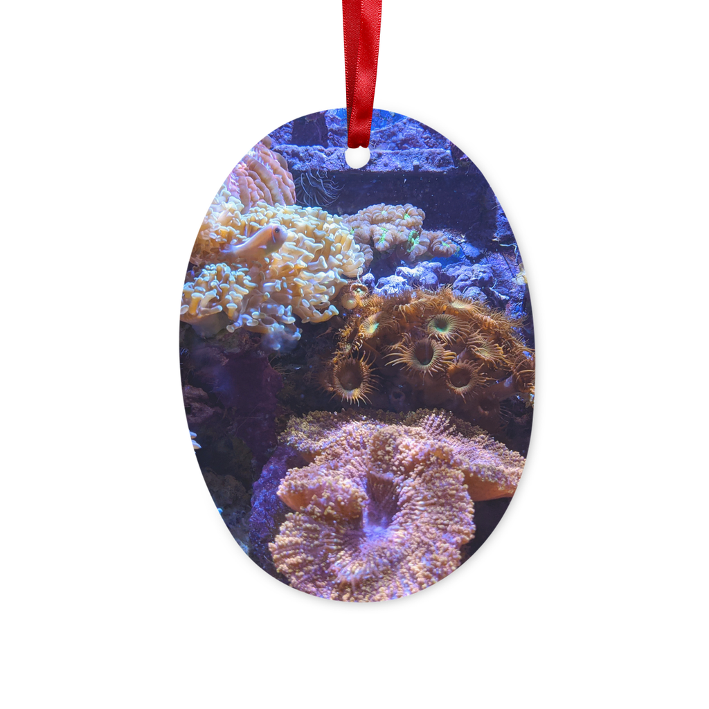 Aquarium Ceramic Hanging Ornament with red ribbon and gold string, beautifully crafted for decoration or gifting.