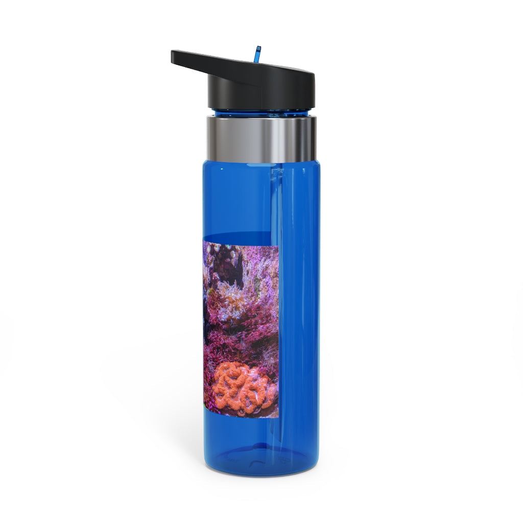 Aquarium Kensington Tritan™ Sport Bottle in vibrant colors with a carabiner hook and straw lid, showcasing its sleek design and 20oz capacity.