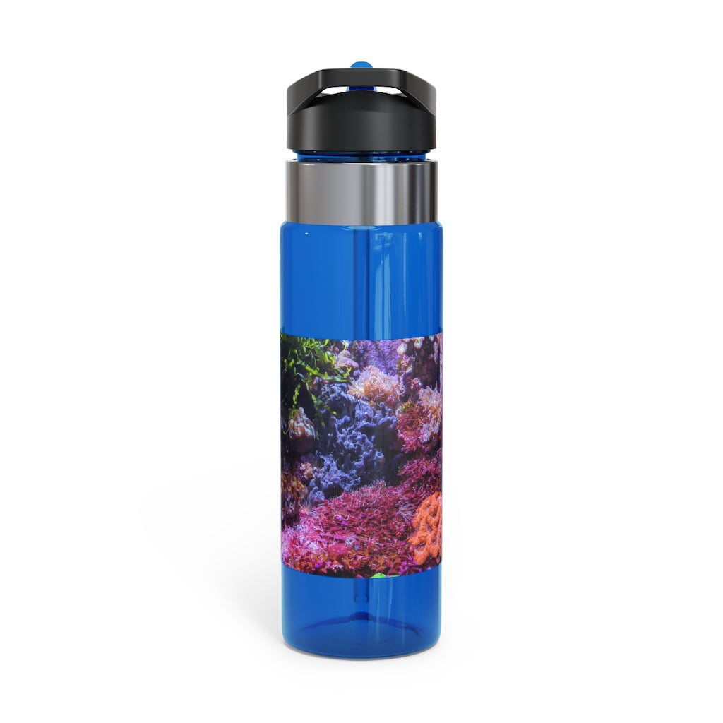 Aquarium Kensington Tritan™ Sport Bottle in vibrant colors with a carabiner hook and straw lid, showcasing its sleek design and 20oz capacity.