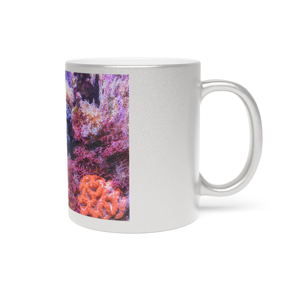 Aquarium Metallic Mug in Silver and Gold with customizable design options, showcasing a sleek ceramic finish and comfortable C-handle.