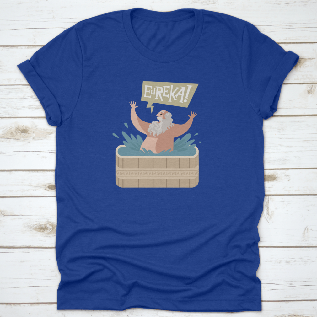 A comfortable cotton t-shirt featuring sayings of Archimedes, showcasing a classic fit and durable design.