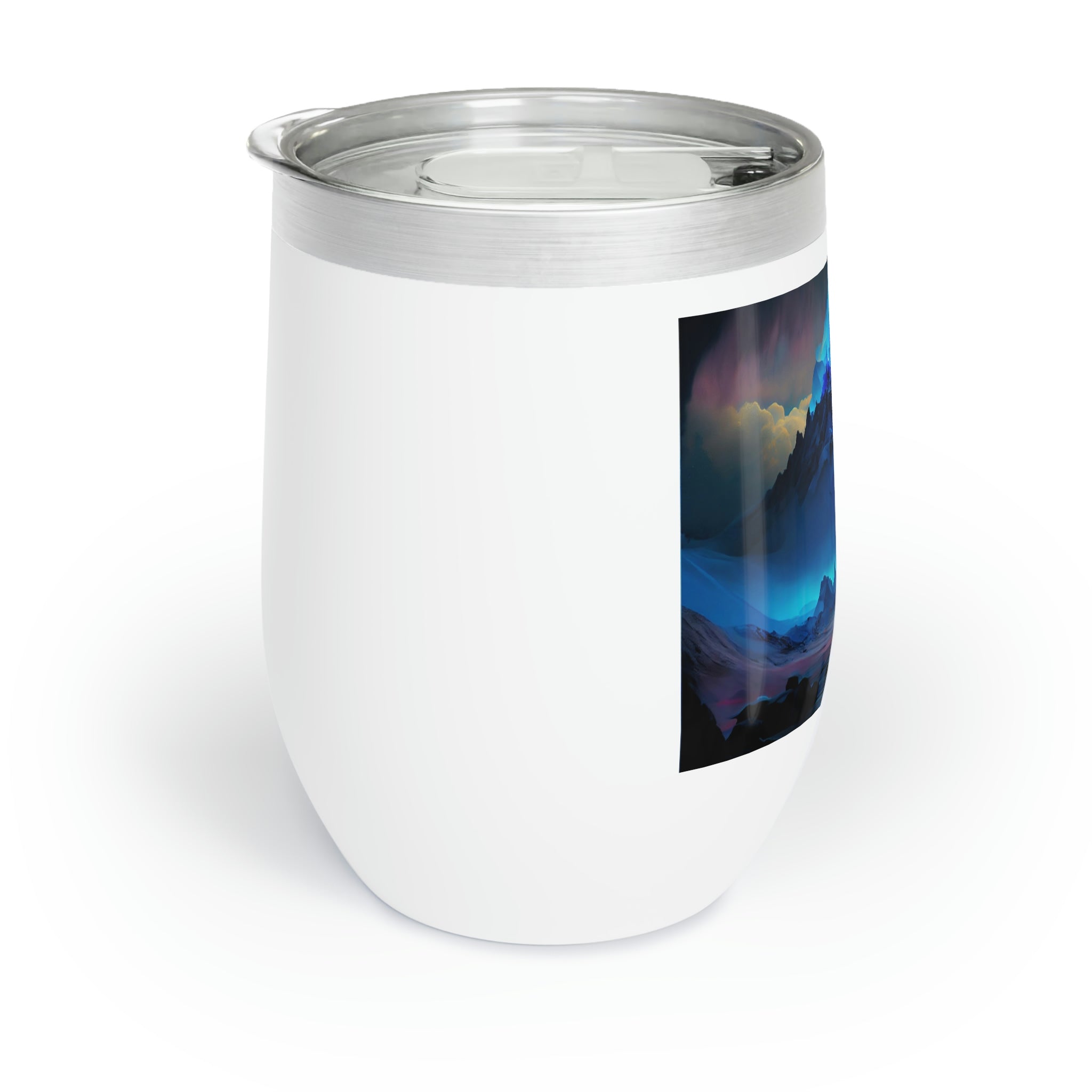 A sleek stainless steel Arctic Chill Wine Tumbler with a customizable design, showcasing its double-insulated walls and stemless structure.