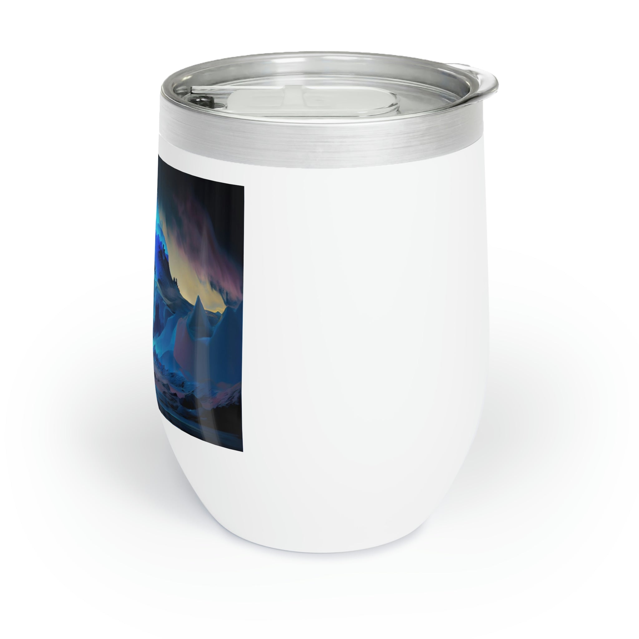 A sleek stainless steel Arctic Chill Wine Tumbler with a customizable design, showcasing its double-insulated walls and stemless structure.
