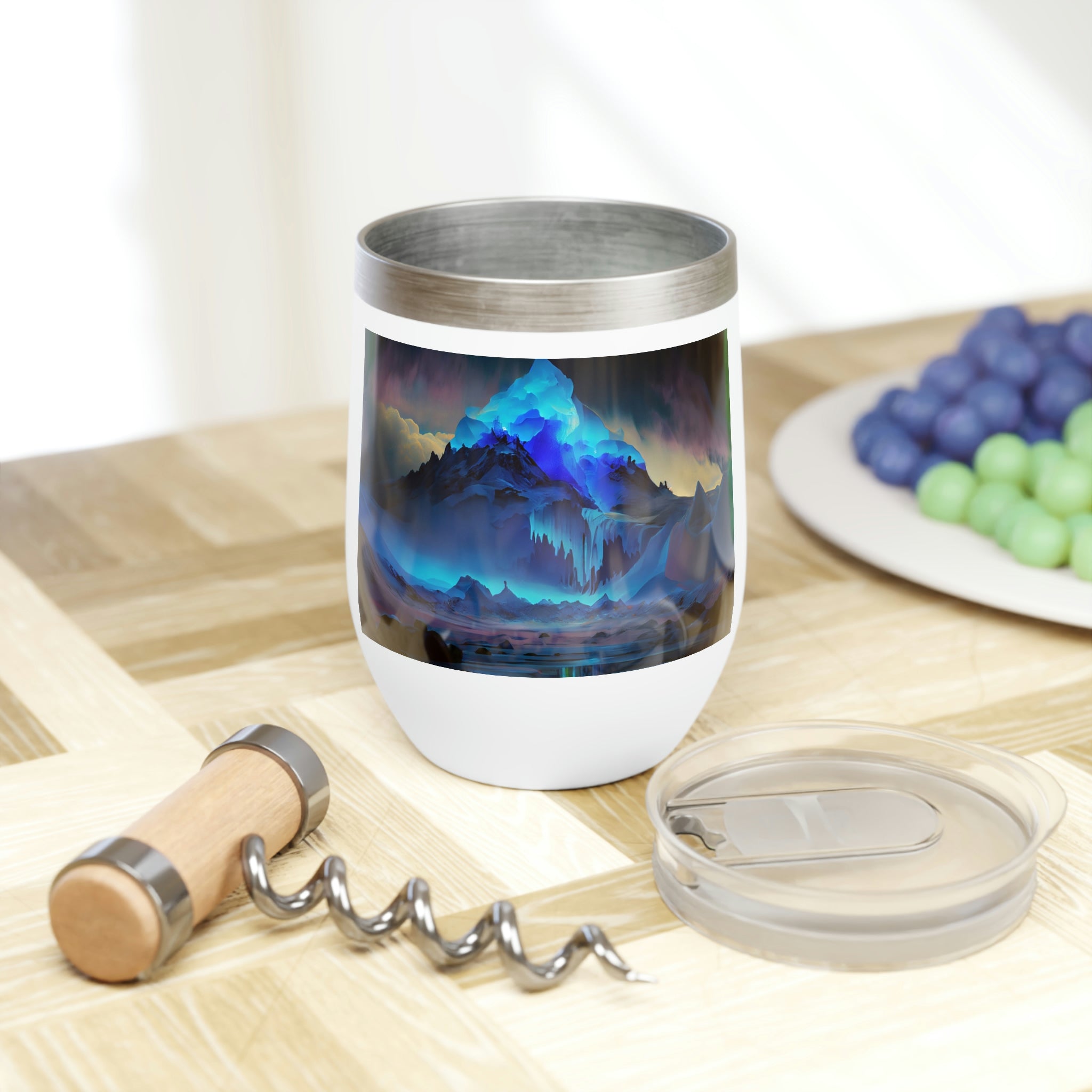 A sleek stainless steel Arctic Chill Wine Tumbler with a customizable design, showcasing its double-insulated walls and stemless structure.