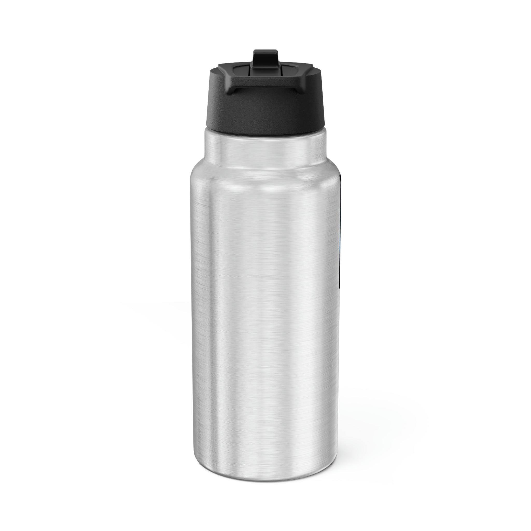 Arctic Gator Tumbler in stainless steel with a black screw-on cap and plastic straw, showcasing a customizable design.